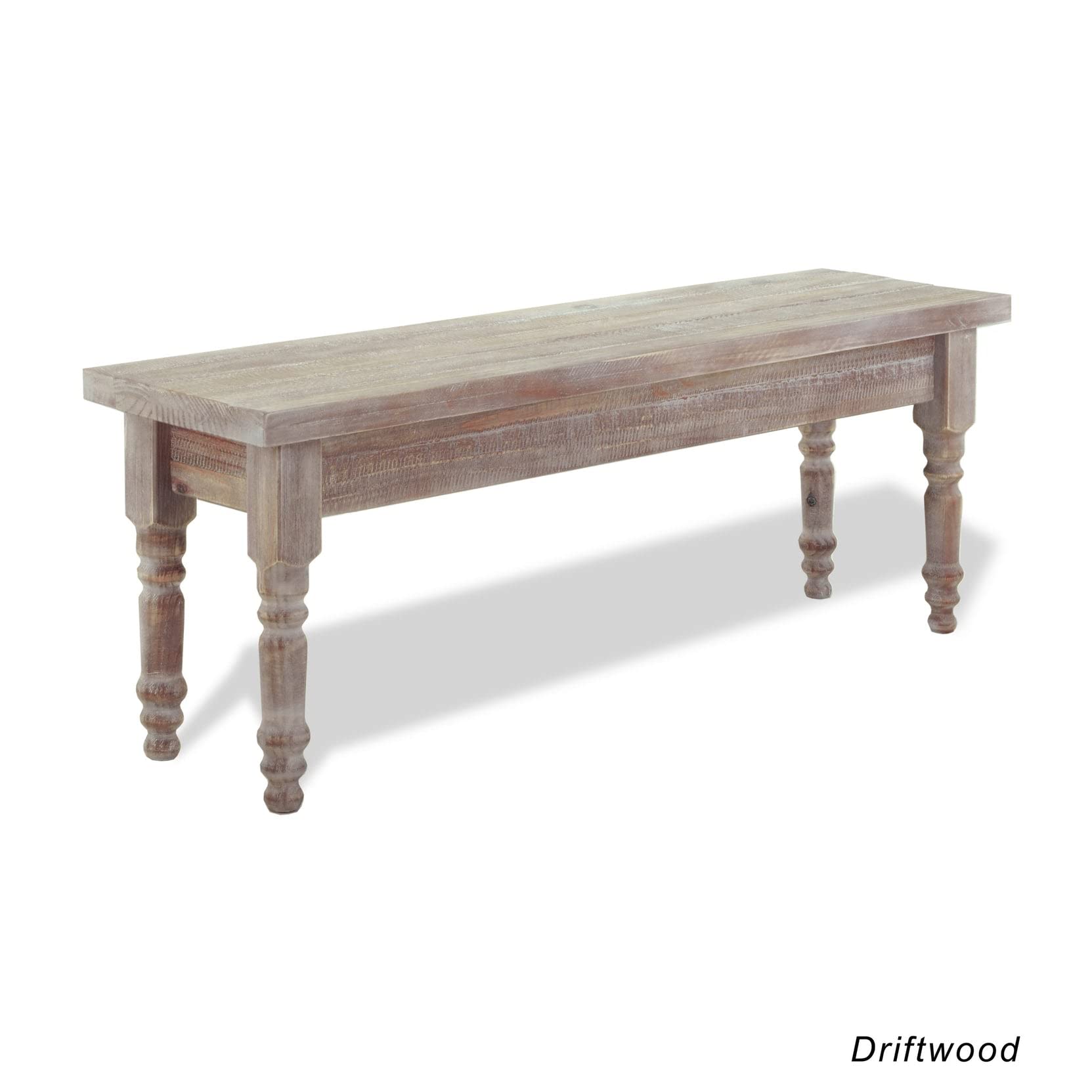Valerie Solid Wood Bench with Driftwood Finish - Handcrafted Grain Wood Furniture for Living Room, Bedroom, or Entryway Decor