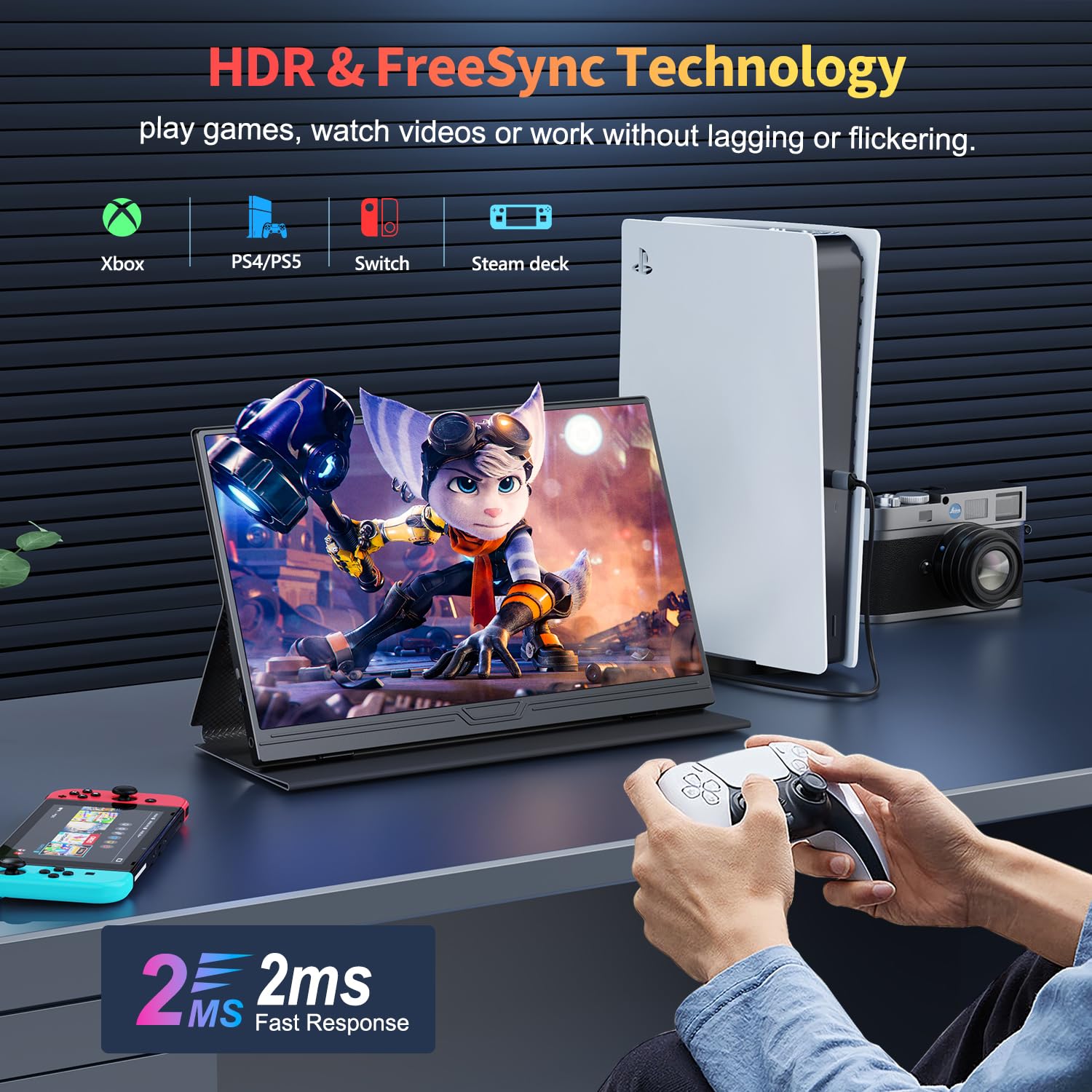 MOMODS 15.6 Inch Portable Monitor - 1080P FHD IPS Screen with FreeSync, USB-C & Mini HDMI - Second Display for Laptop/PC/Mac/PS5/Xbox - Perfect for Work, Gaming & Travel