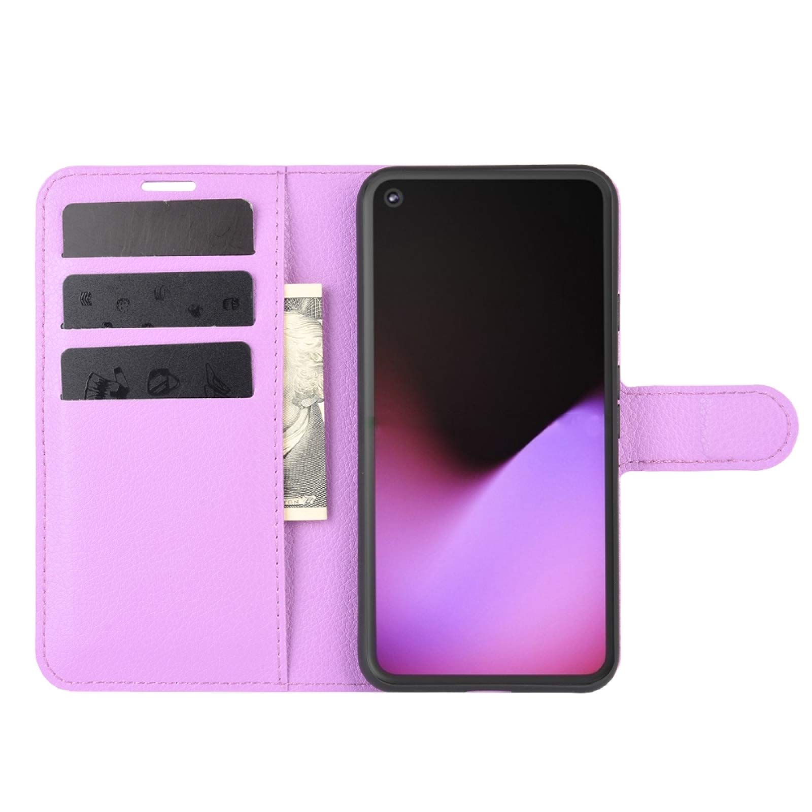 Google Pixel 5 XL Wallet Case - Litchi Texture Flip Cover with Card Slots & Holder | Purple for Daily Use