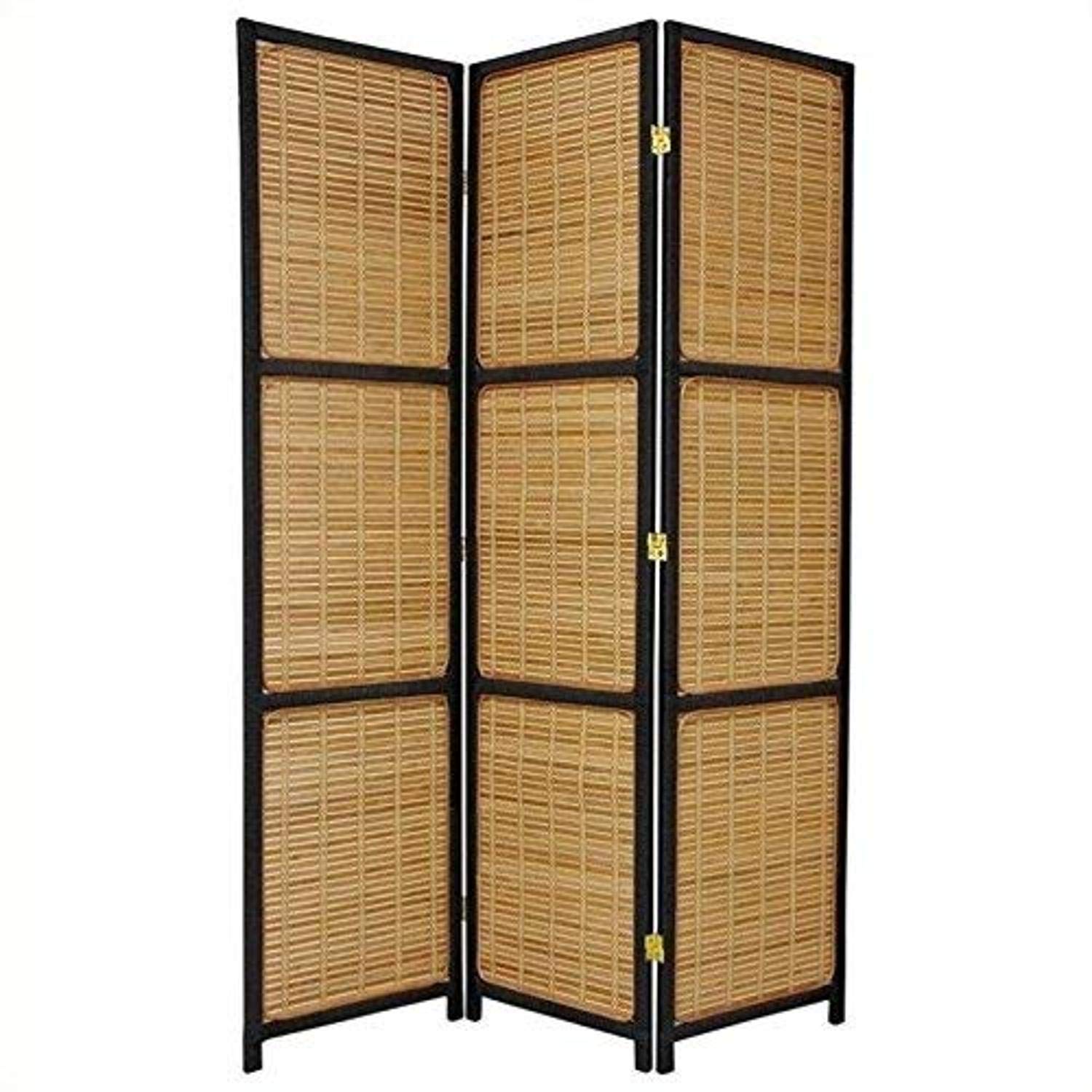 6 ft. Tall Woven Room Divider Screen - 3 Panel Oriental Furniture Privacy Partition in Black - Perfect for Home Office, Living Room & Bedroom Separation