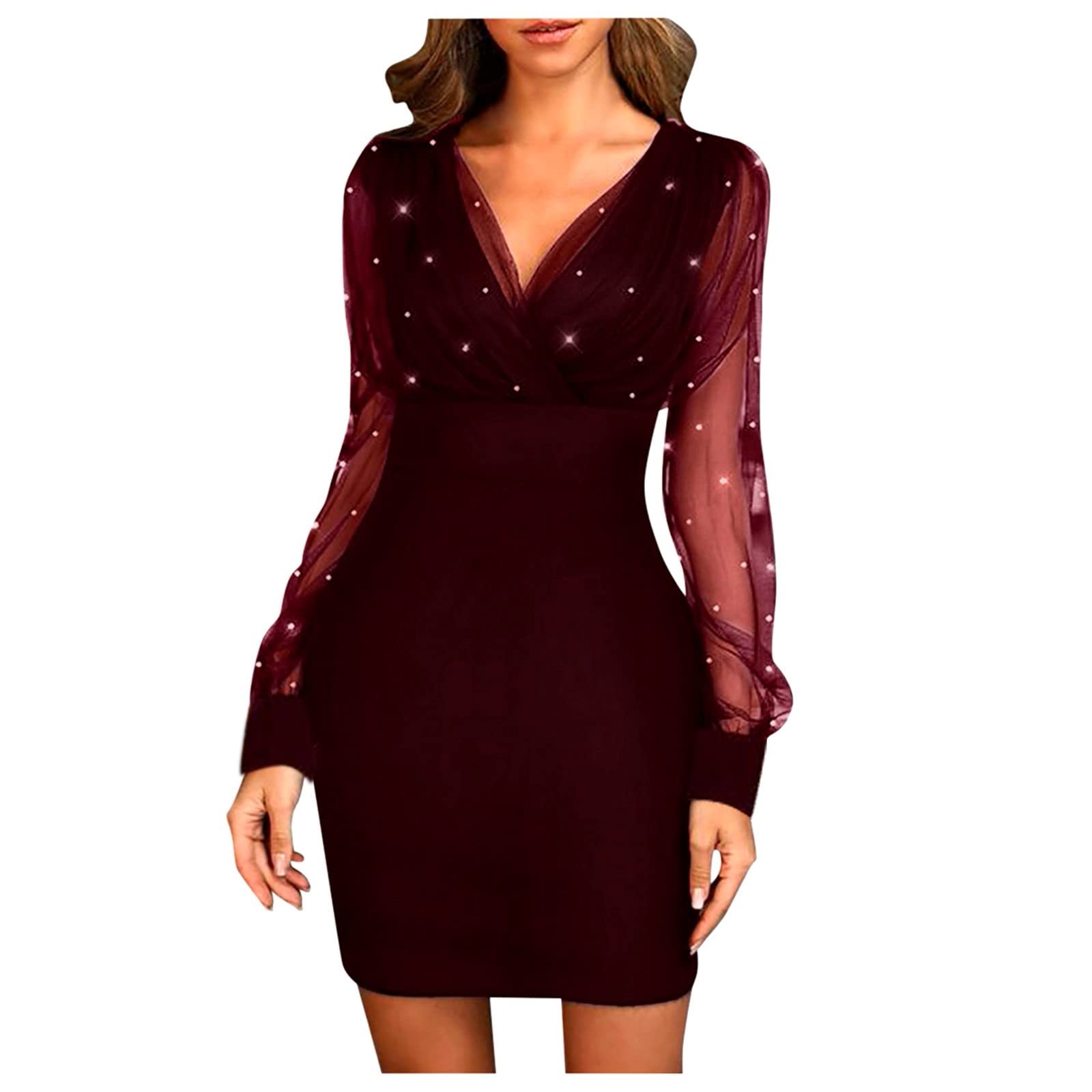 QIFEILA Women's Sexy Retro Elegant V-Neck Mesh Party Dress - Floral Print Clubwear for Night Out, Date Night & Special Occasions - Fashionable Casual Dresses 2022 Collection