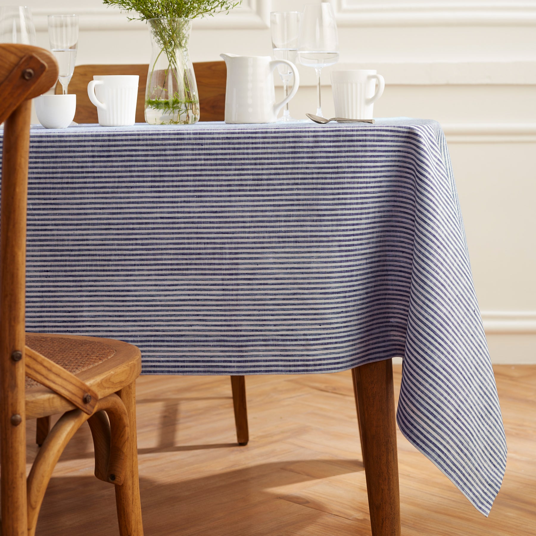 Elegant Narrow Stripe Tablecloth - Premium Cotton Dining Table Cover for Restaurants, Weddings & Home Decor | Washable & Wrinkle-Resistant