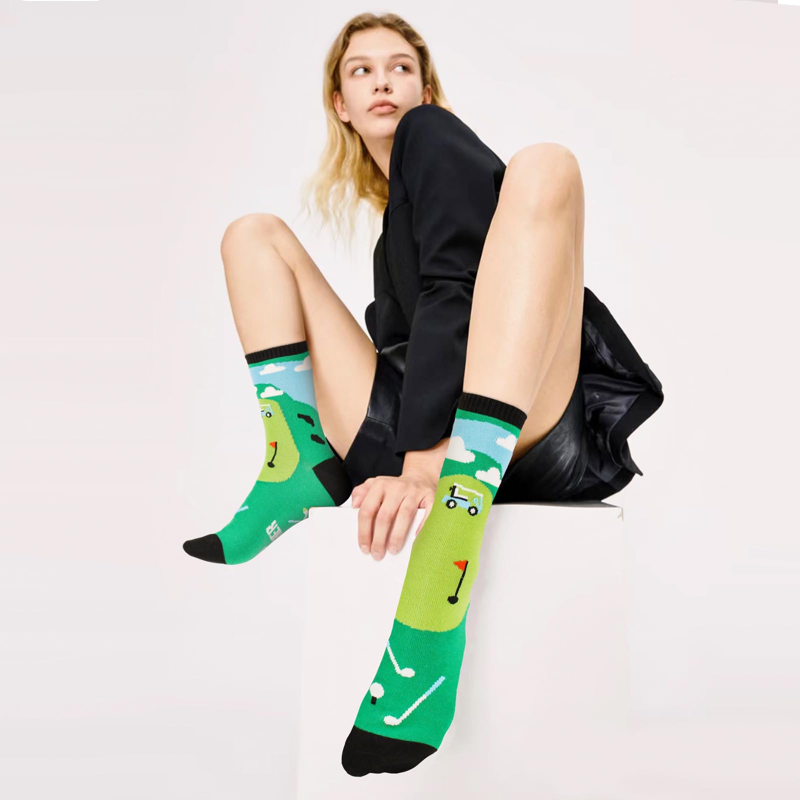 Shintrend Funny Novelty Socks for Men & Women - Golf & Football Themed Comfortable Crew Socks - Perfect Birthday & Christmas Gifts for Sports Lovers (Great for Golf Games, Football Matches & Casual Wear)