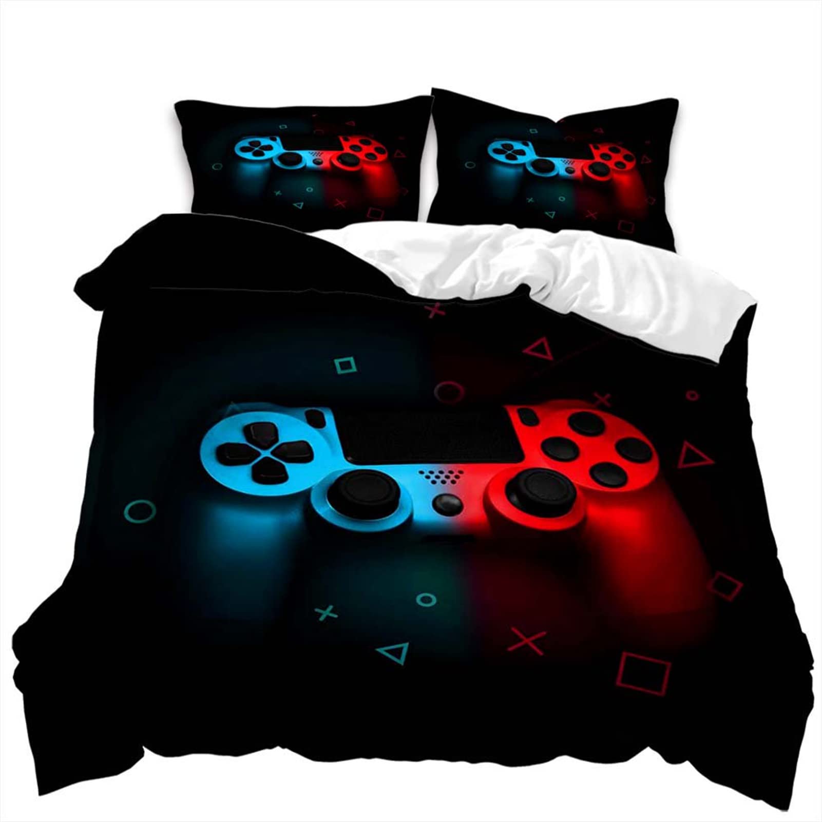 Boys Gaming Bedding Set - Twin Size Duvet Cover & Pillowcases with Video Game & Gamepad Design - Perfect for Game Room Decor & Teen Bedroom Theme - 1 Duvet Cover + 1 Pillowcase Set