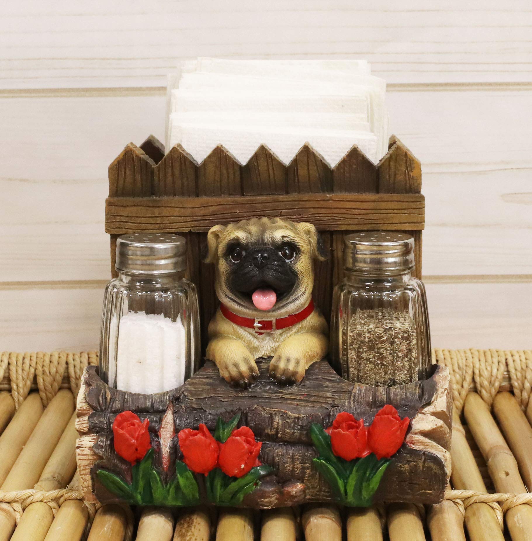 Whimsical Pug Dog Figurine with Wooden Fences - 6