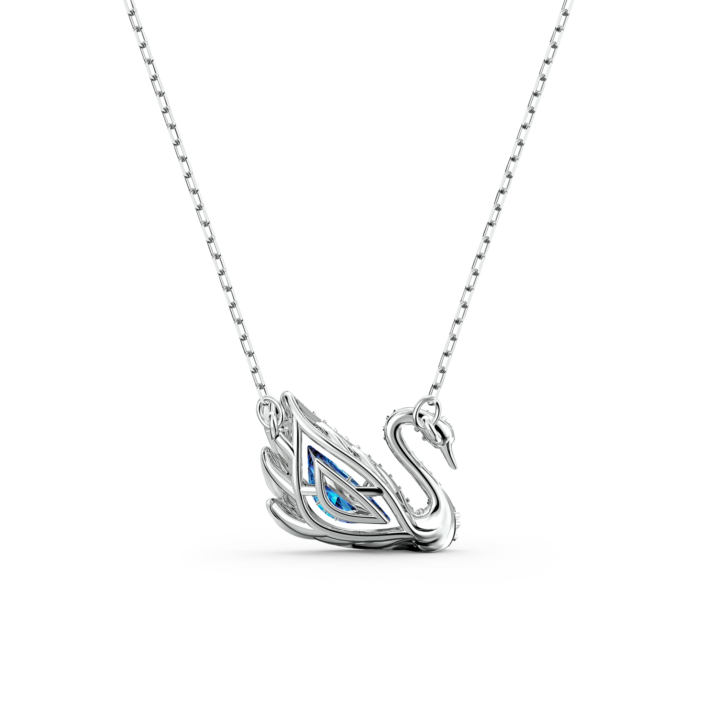 Swarovski Dancing Swan Necklace - Elegant Rhodium Plated Jewelry with Blue & Clear Crystals | Perfect for Weddings, Anniversaries & Special Occasions