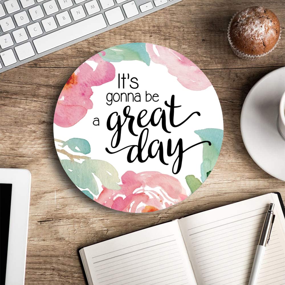 Floral Inspirational Quote Mouse Pad - Washable Round Non-Slip Rubber Base Computer Mouse Pad with Lycra Cloth for Wireless Mouse - Perfect for Office, Gaming & Home Workspace