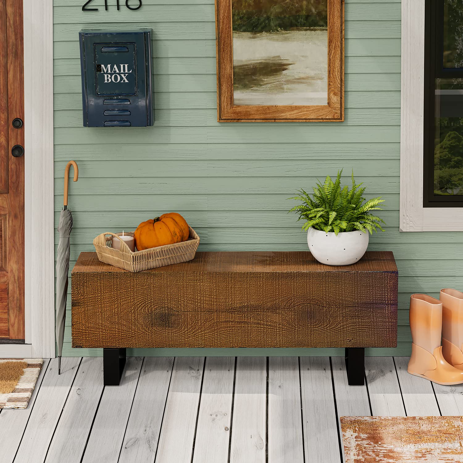 Premium COSIEST Patio Log Bench - 48.4 x 11.8 Inch Rustic Rectangular MgO Garden Bench for Outdoor, Yard & Lawn (Walnut Finish) - Perfect for Backyard Relaxation, Garden Seating & Porch Decor