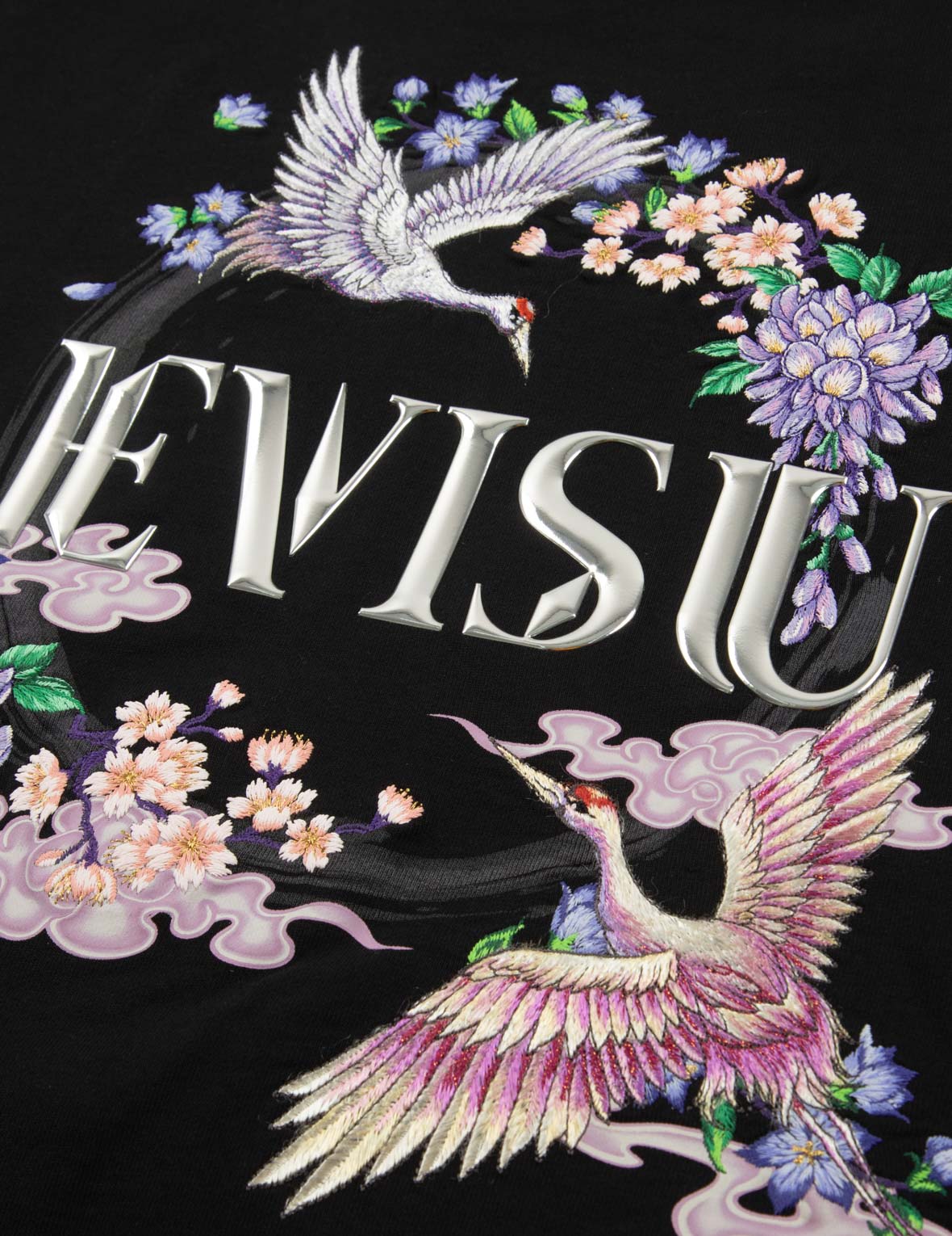 Stylish Oversized Logo Print Sweatshirt with Crane & Floral Embroidery - Perfect for Casual Wear, Street Fashion & Cozy Loungewear