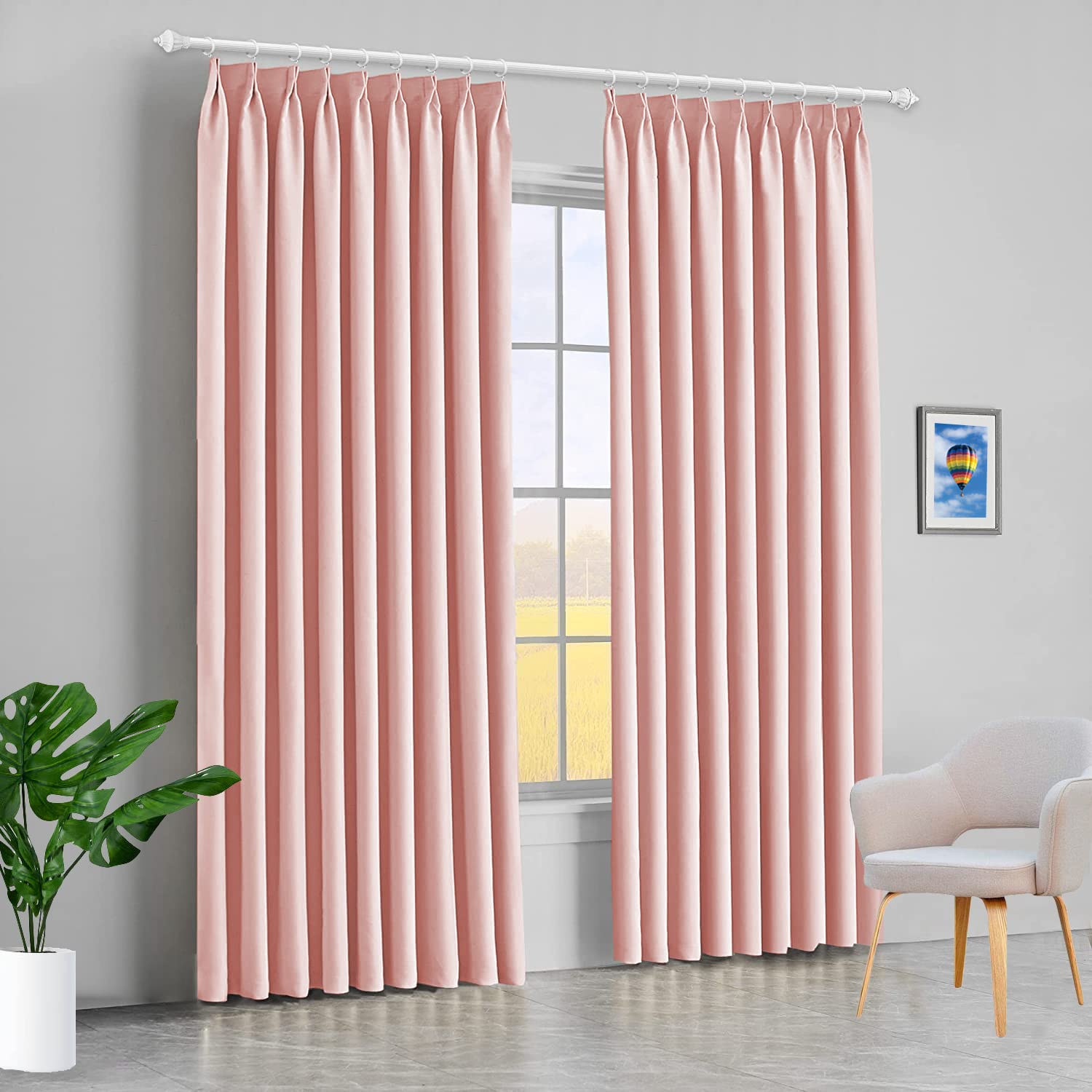 Blackout Double Pinch Pleated Extra Wide Curtains for Living Room & Patio - 72x72 Inch Rose Gold Solid Panel - Thermal Insulated Room Darkening Drapes for Sliding Doors, Bedroom & Home Theater