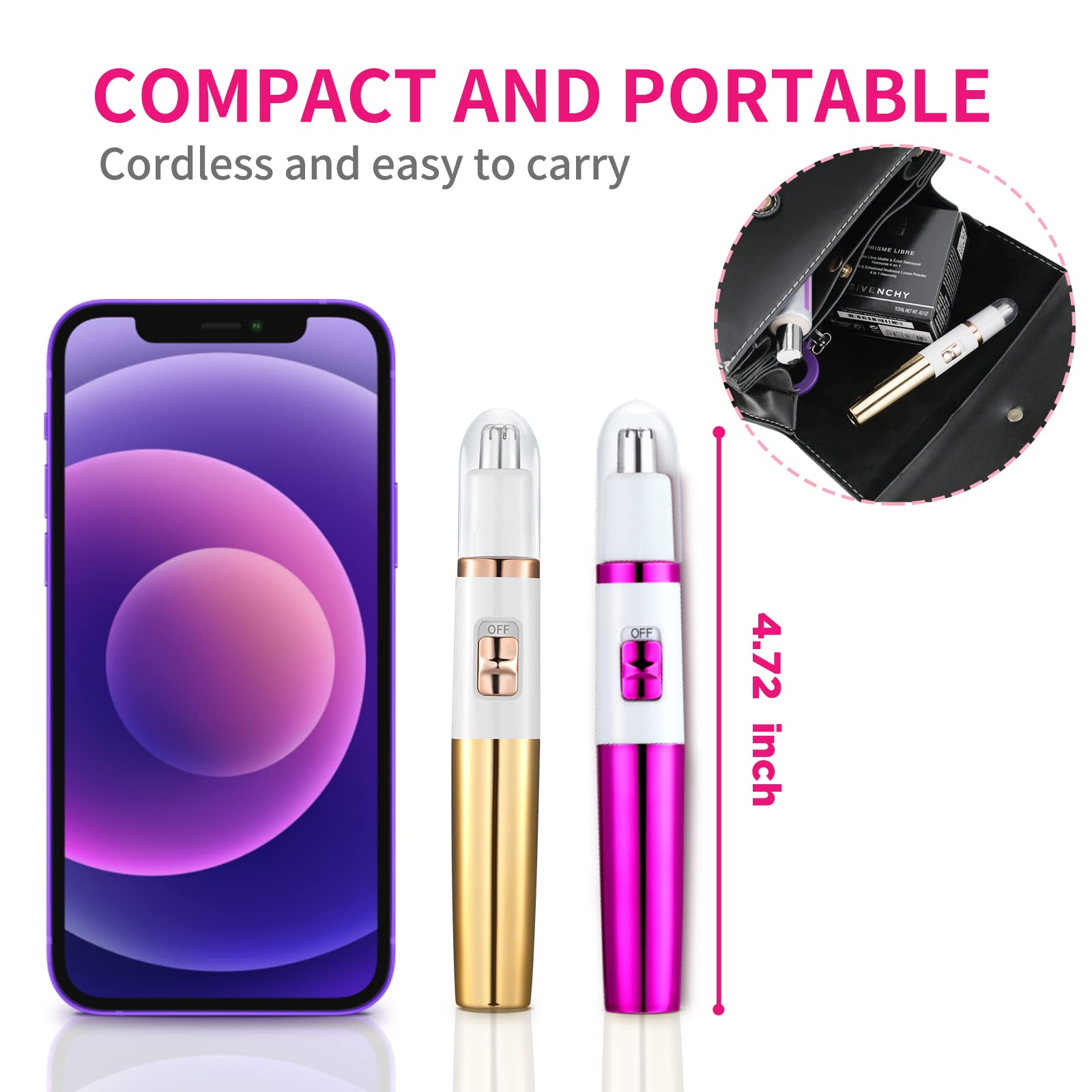AREYZIN Painless Nose Hair Trimmer for Women & Men - Dual Edge Blade, Waterproof, Purple - Professional Eyebrow, Facial & Ear Hair Clipper for Home, Travel & Grooming Kit