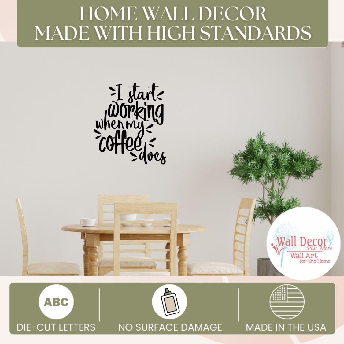 I Start Working When Coffee Does - Die-Cut Vinyl Wall Art - Matte Vinyl Wall Decal - Inspirational Kitchen & Dining Room Décor - 20.5