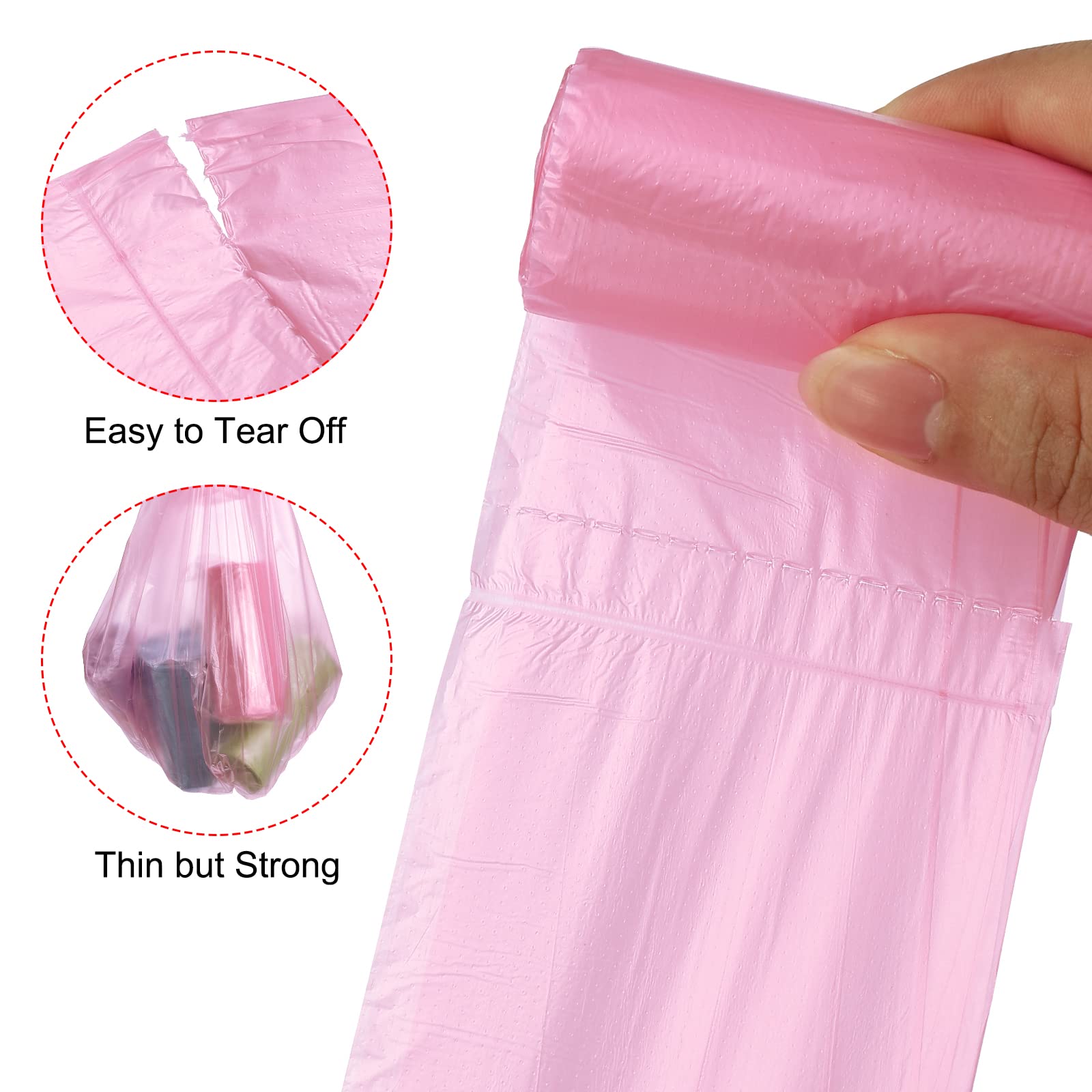 Meccanity Small Trash Bags 0.5 Gallon - Mini Garbage Bags for Desktop & Bathroom Trash Cans, Pink (8 Rolls/240 Counts) - Perfect for Office, Bedroom, and Small Spaces
