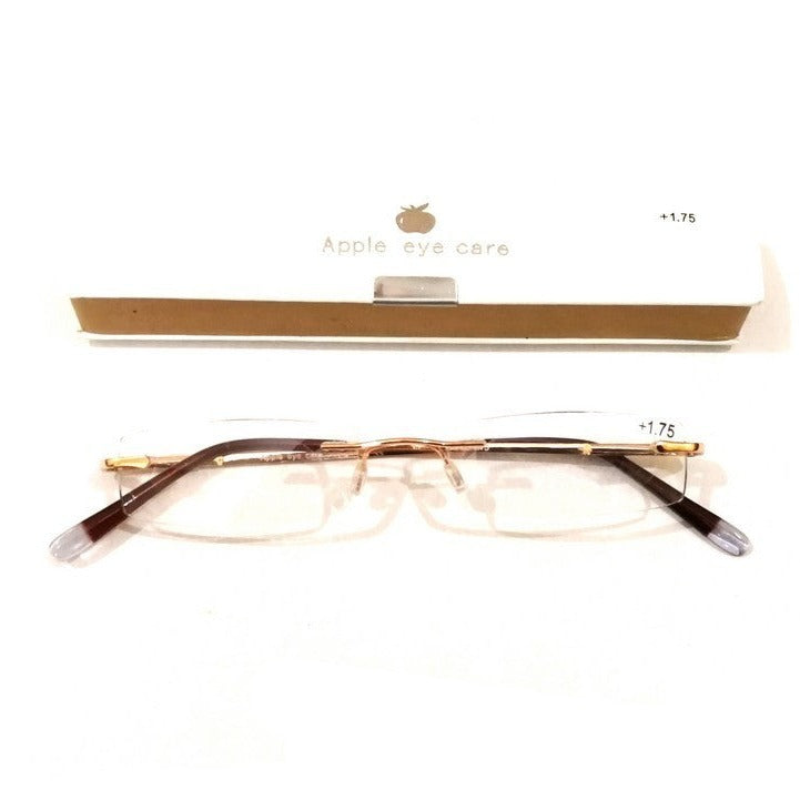 Premium Crystal Slim Rimless Reading Glasses +1.00 Strength - Gold Frame for Women & Men - Lightweight & Stylish for Reading, Office, and Computer Use