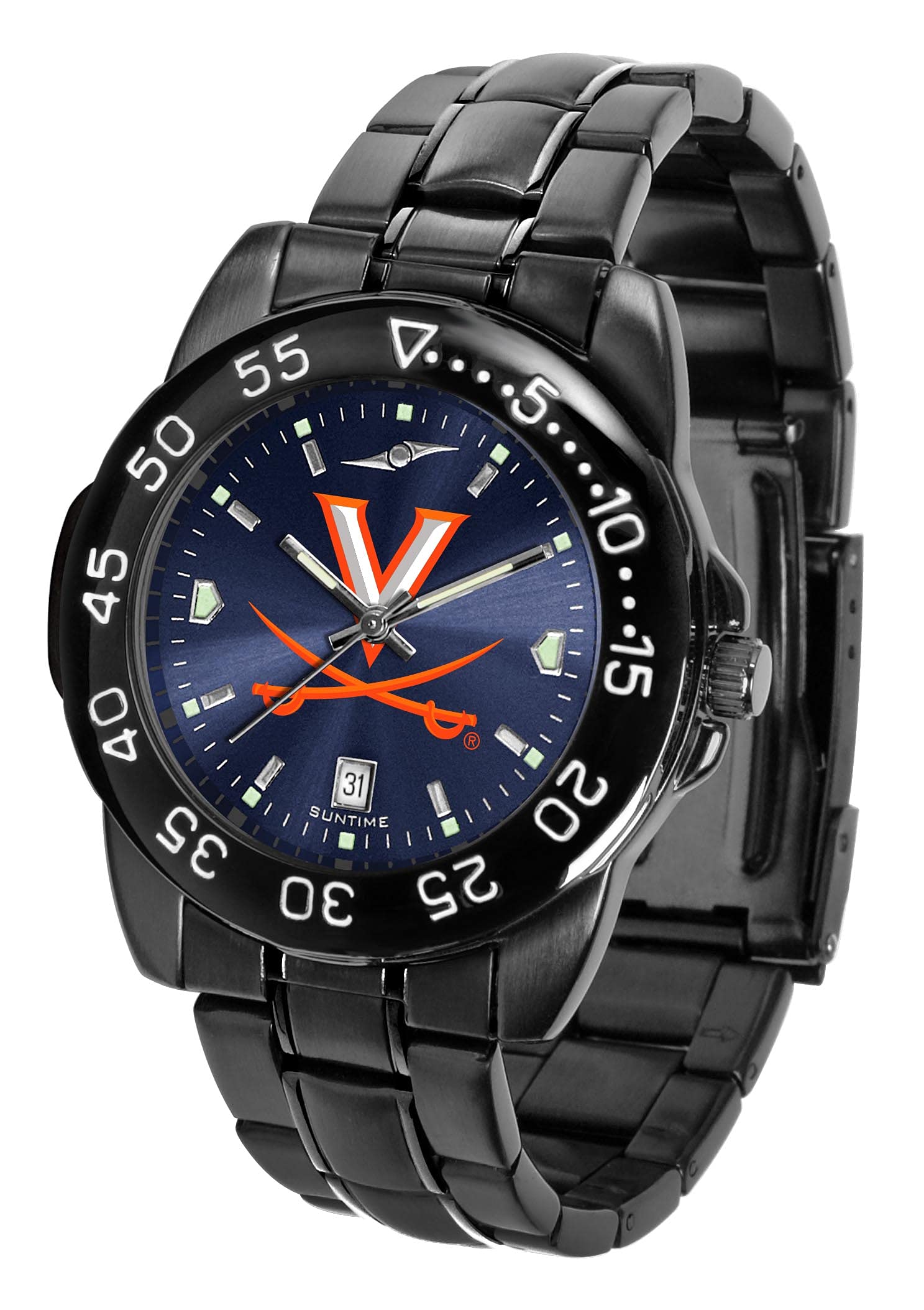 SunTime Men's Fantom Sport Collegiate Team Watch - Black Stainless Steel with Shiny Anochrome Dial - Waterproof Chronograph for College Sports & Outdoor Activities