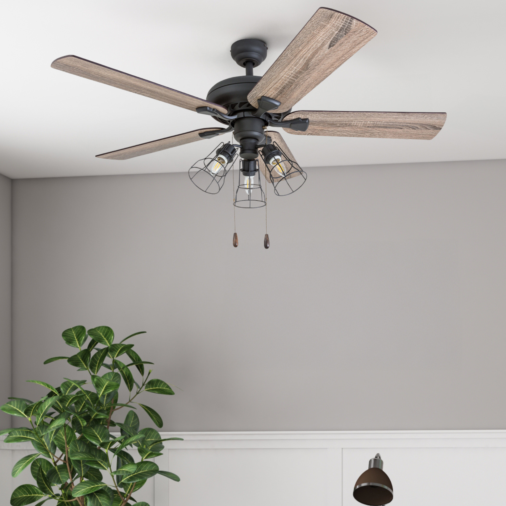 52 Inch Lincoln Woods Bronze Ceiling Fan with Pull Chain - Modern Indoor Ceiling Fan for Living Room, Bedroom, and Office - Energy Efficient & Quiet Operation