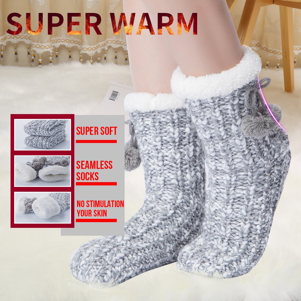 Maamgic Women's Knit Sherpa Slipper Socks - Warm Fleece Booties for Winter