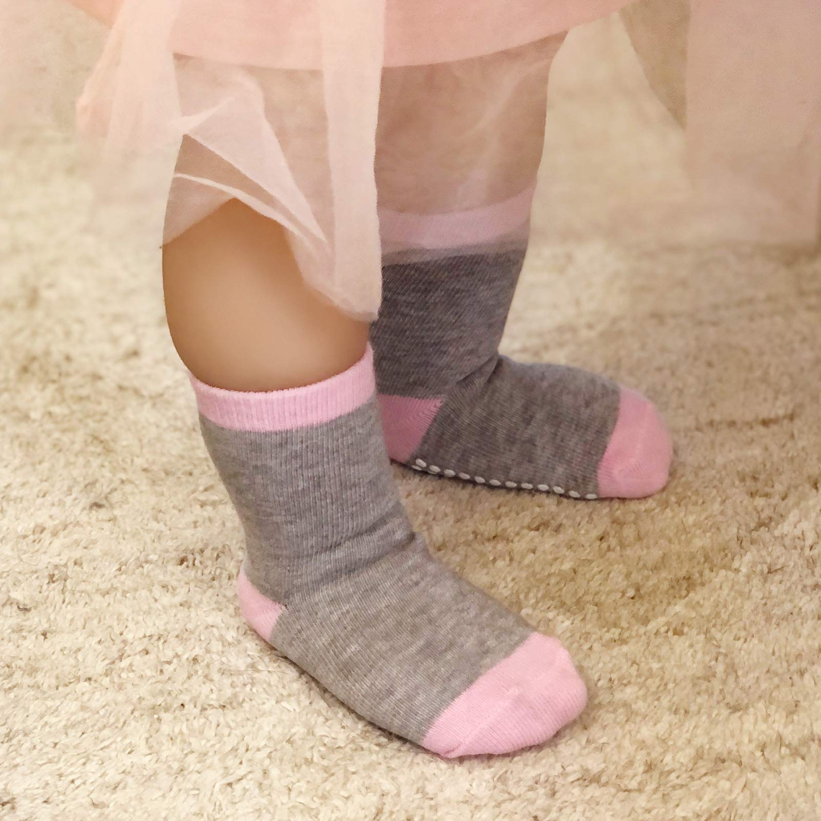 12 Pack Non-Slip Baby Socks for Boys & Girls - Soft Cotton Ankle Socks for Toddlers & Infants - Perfect for Playtime, Daycare and First Steps