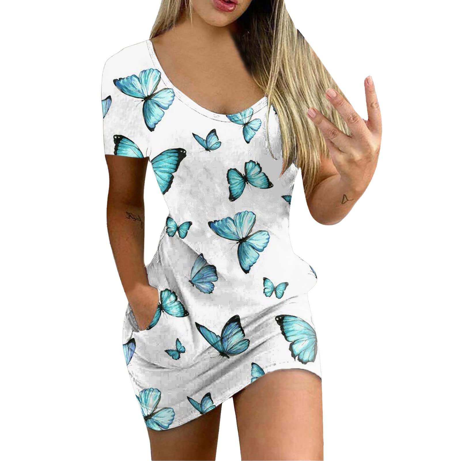 OJinShaWanO Women's Summer Dresses 2022 - Floral Print Sleeveless V-Neck Mini Dress with Waist Accent | Perfect for Beach Vacations, Date Nights & Summer Parties