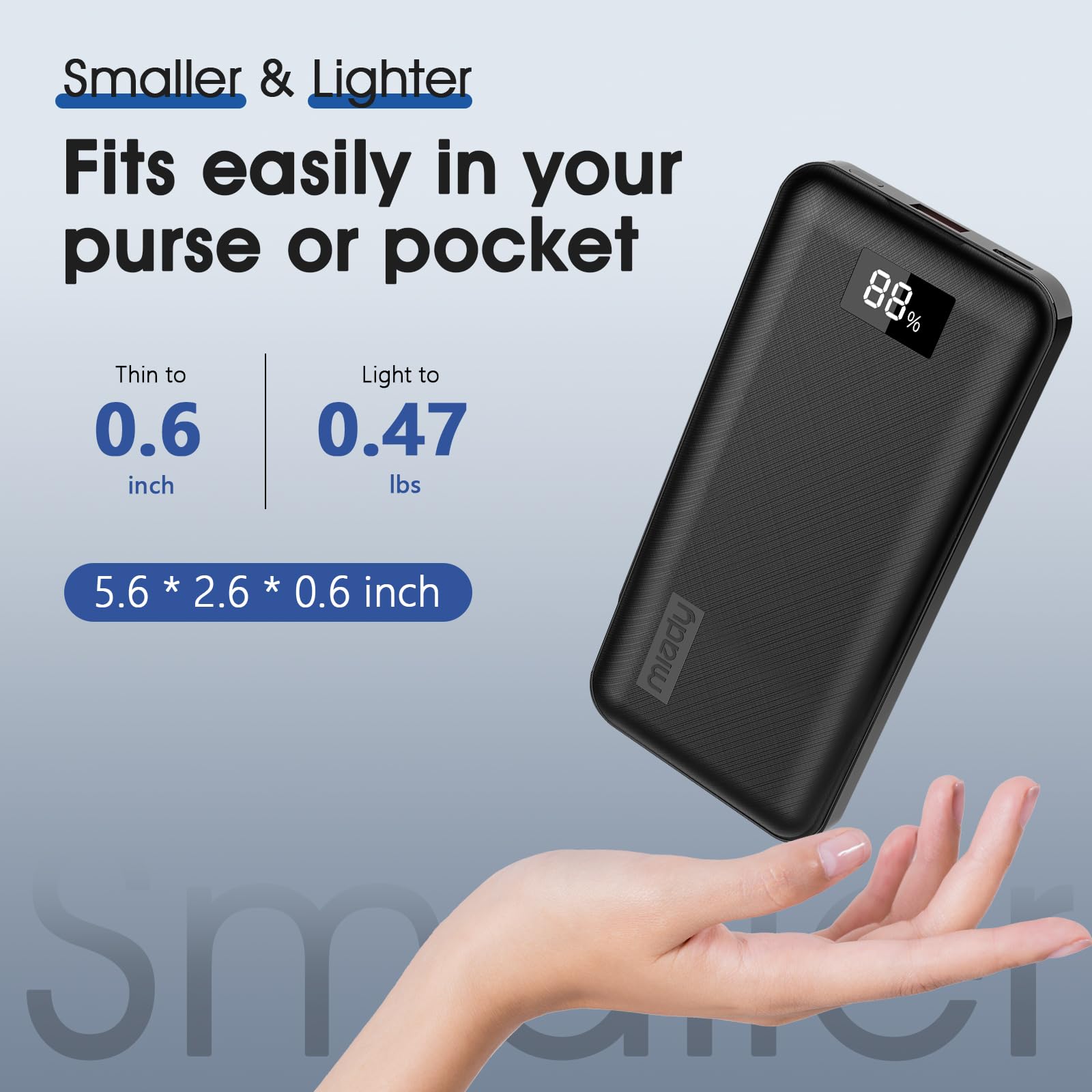 Miady 10000mAh PD 20W Fast Charging Power Bank with USB-C & LED Display - Portable Charger for iPhone 16/15/14, Samsung S24/S22, Google Pixel, iPad & Android Devices | Perfect for Travel, Camping & Emergency Backup (Black)