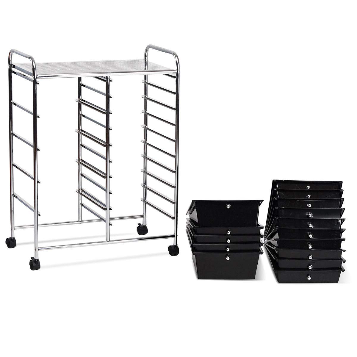15-Drawer Rolling Storage Cart with Lockable Wheels - Mobile Utility Organizer for Home, Office & School - Perfect for Craft Rooms, Garages & Classrooms - Black