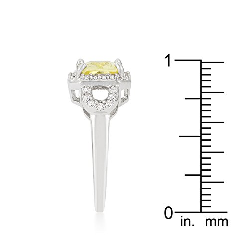 Rhodium Plated Halo Engagement Ring with Green Radiant Cut Cubic Zirconia & Pave CZ Accents - Split Shank Design - Size 5 - Perfect for Wedding, Proposal & Anniversary Gifts