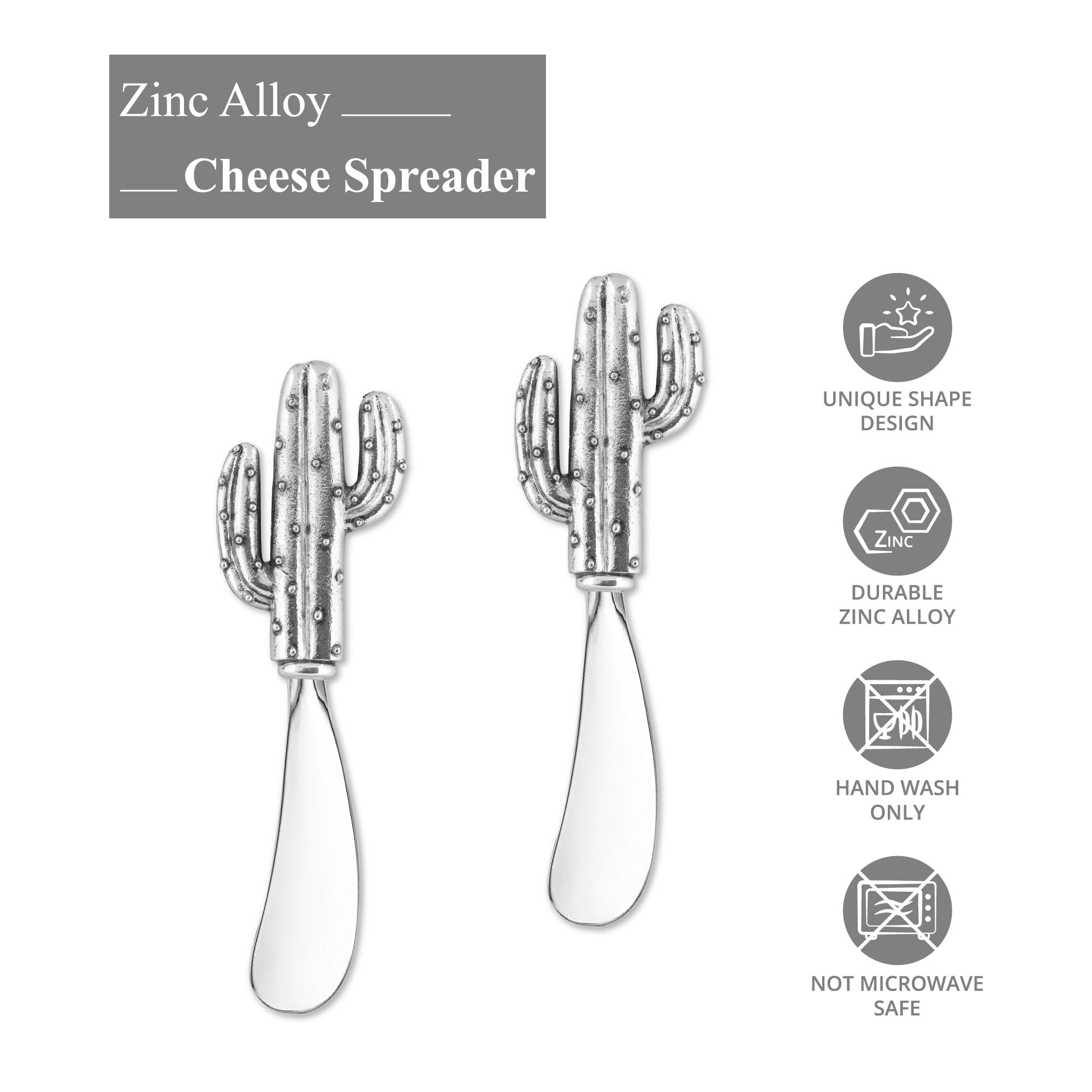 UPware 2-Piece Zinc Alloy Cheese and Butter Spreader Knife Set - Stainless Steel Blade for Smooth Spreading - Perfect for Charcuterie Boards, Wine Parties & Breakfast (Saguaro Design)
