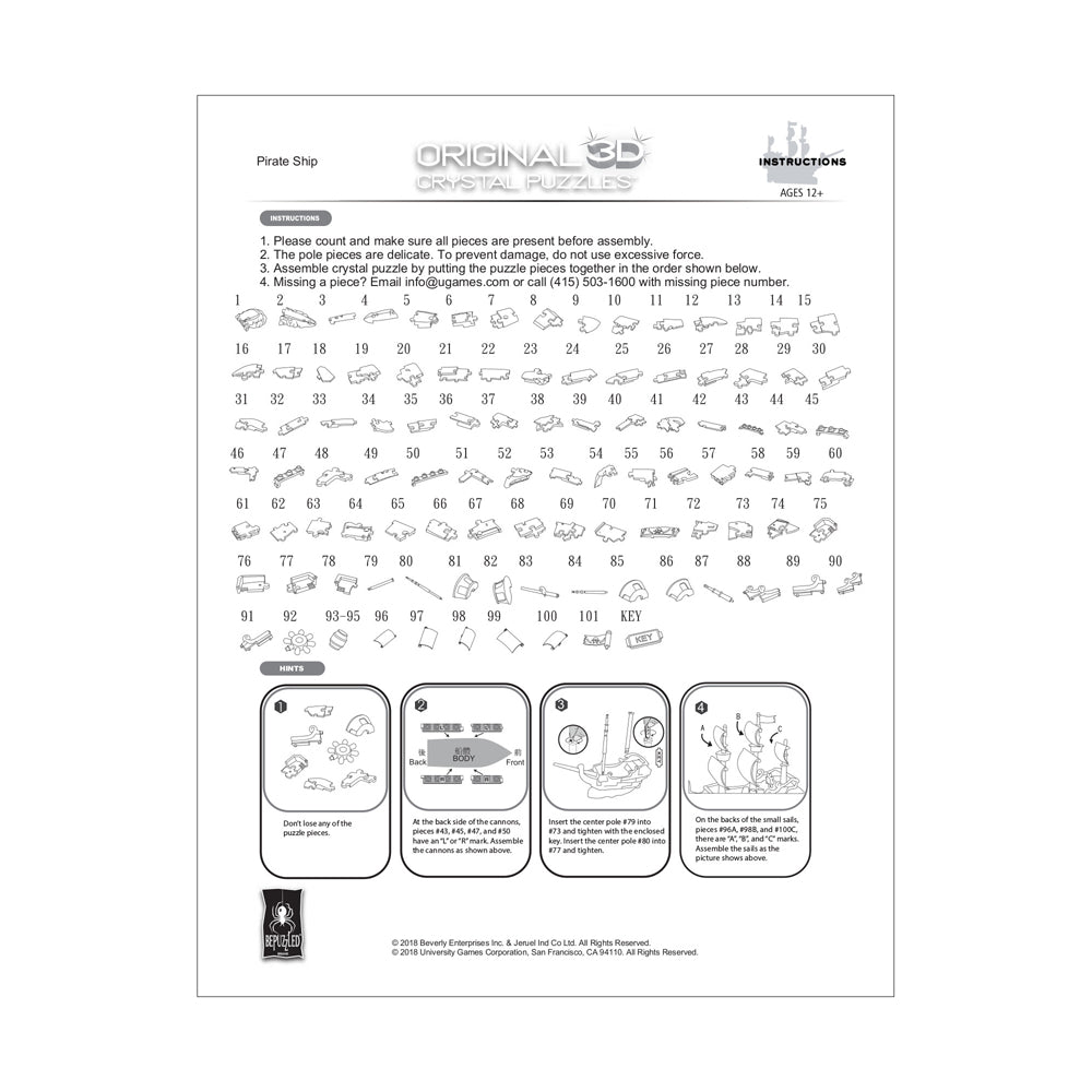 3D Crystal Pirate Ship Puzzle - 101 Piece Brain Teaser for Adults & Teens - Challenging DIY Model Kit for Home Decor & Gift Giving