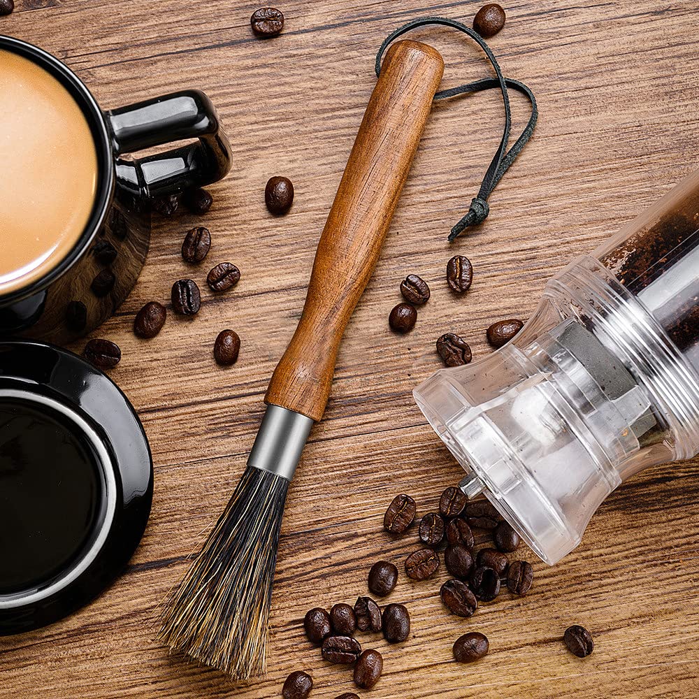 **Long Handle Natural Bristle Coffee Grinder Brush with Black Walnut Handle – Espresso Machine Cleaning Brush for Baristas – Durable Coffee Grinder & Machine Accessory – Perfect for Home & Professional Use**