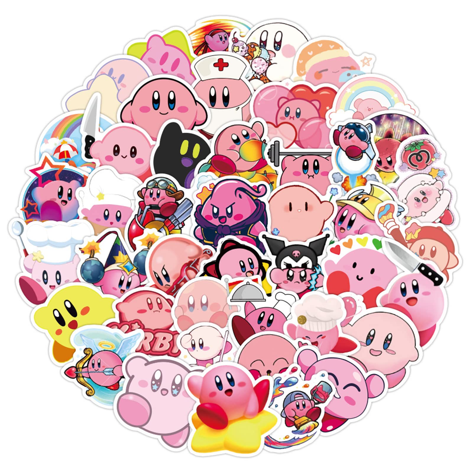50pcs Kirby Stickers - Cute Cartoon Game Waterproof Vinyl Decals for Water Bottles, Laptops, Skateboards, Luggage & More | Perfect for Teens, Kids Room Decor, DIY Projects & Gift Giving