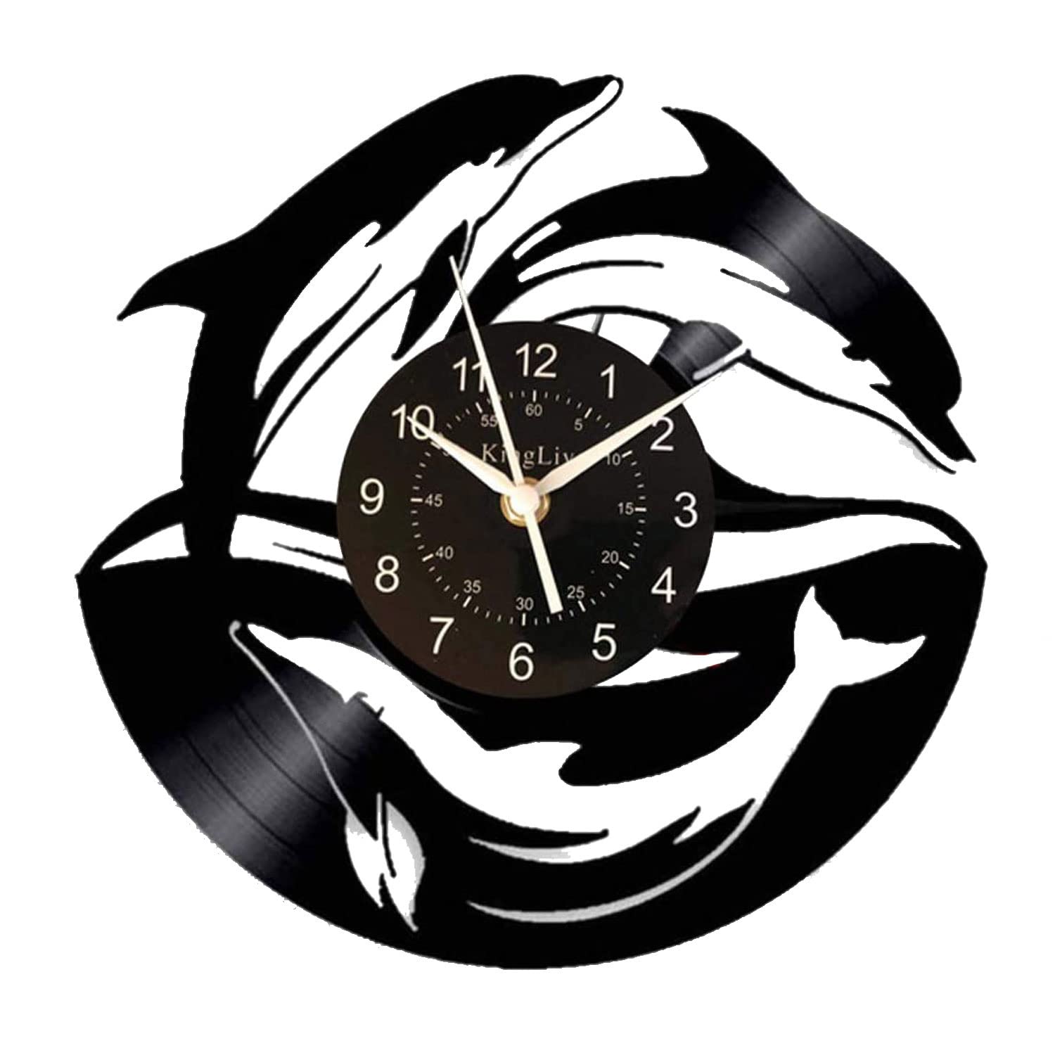 KingLive 12 Inch (30 cm) Black Dolphin Wall Clock - Modern Decorative Clock for Home, Office & Creative Gift Ideas | Silent Non-Ticking Wall Decor for Living Room, Bedroom & Workspace