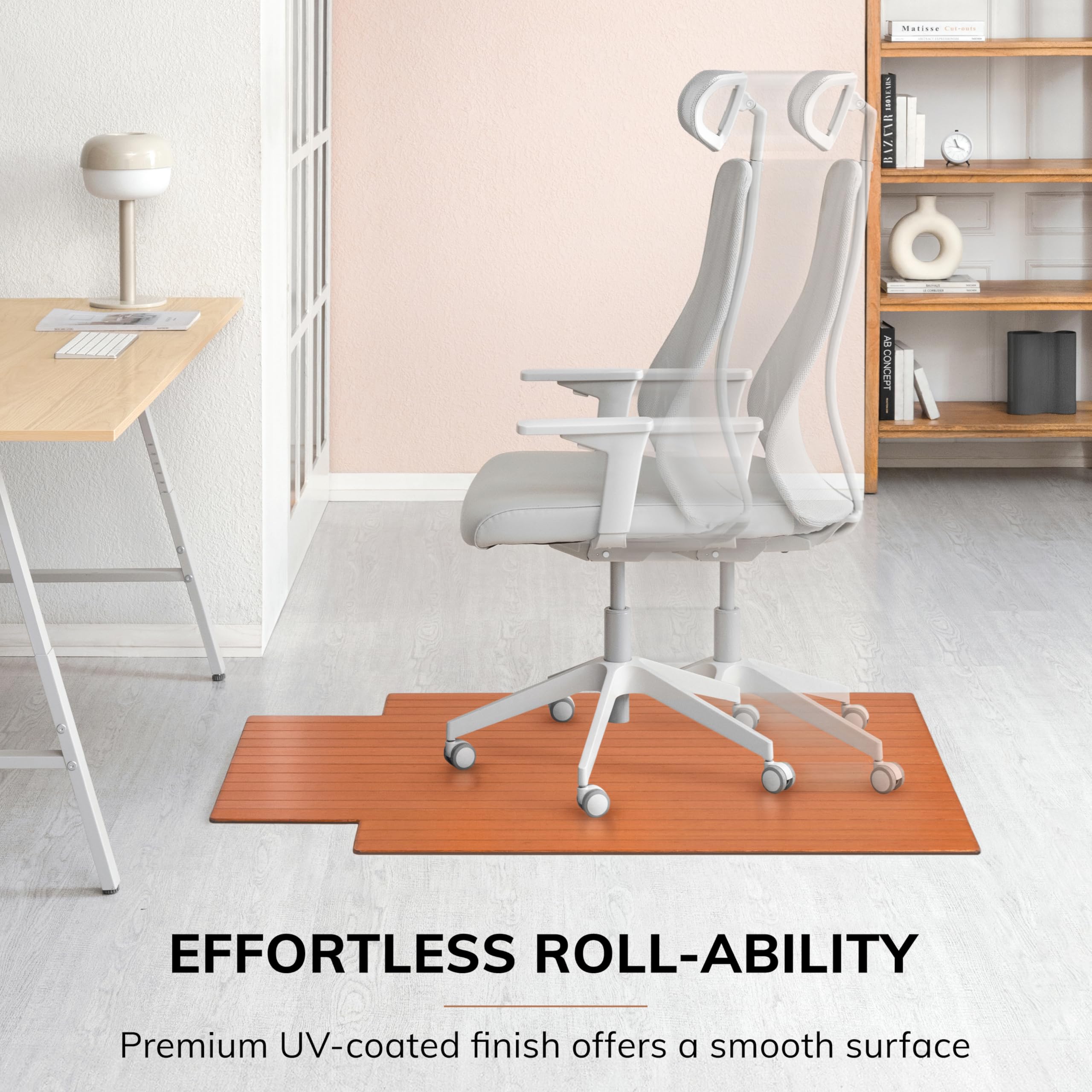 Premium Bamboo Chair Mat for Hardwood Floors - 5mm Thick Anti-Slip Office Chair Mat for Home & Office - Heavy Duty Floor Protector for Rolling Chairs (Ideal for Home Office, Study Room & Workspace)