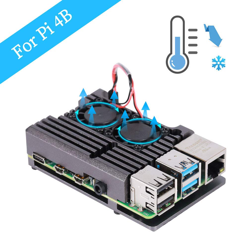 Premium Aluminum Alloy Case with Cooling Heatsink & Dual Fans for Raspberry Pi 4 Model B - Protective Shell with Heat Dissipation (Excludes Pi Board) - Perfect for DIY Projects, Gaming Consoles & IoT Applications