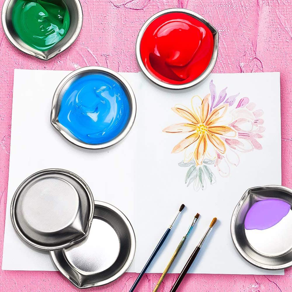 12-Piece Stainless Steel Makeup Palette Set - Round Metal Paint Mixing Trays for Acrylic, Oil & Watercolor Painting - Perfect for Artists & Professional Makeup Artists