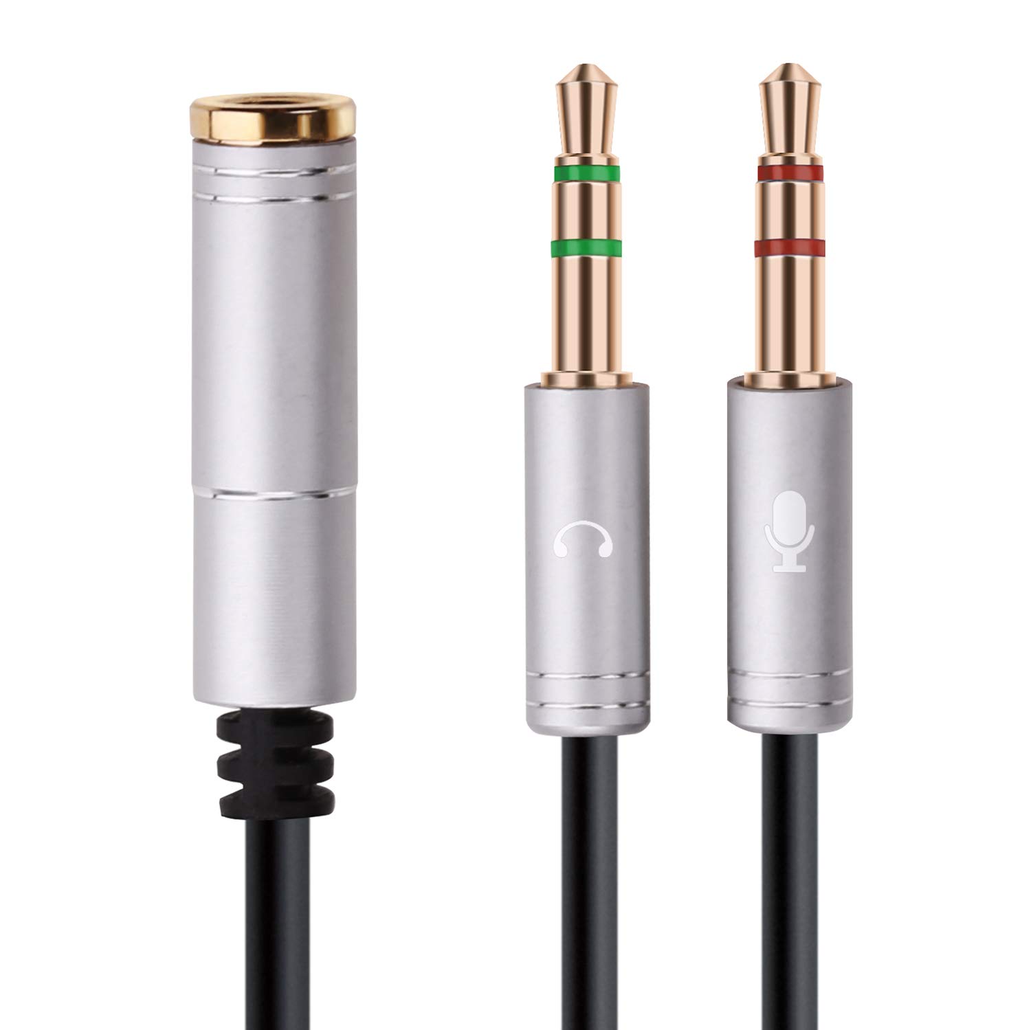 NANYI 3.5mm Headphone Splitter Cable - Female to Dual Male Audio Adapter for PC, Laptop, Gaming & Conference Calls - Silver Y Splitter for Headphone & Microphone (Perfect for Online Meetings, Gaming & Music Sharing)