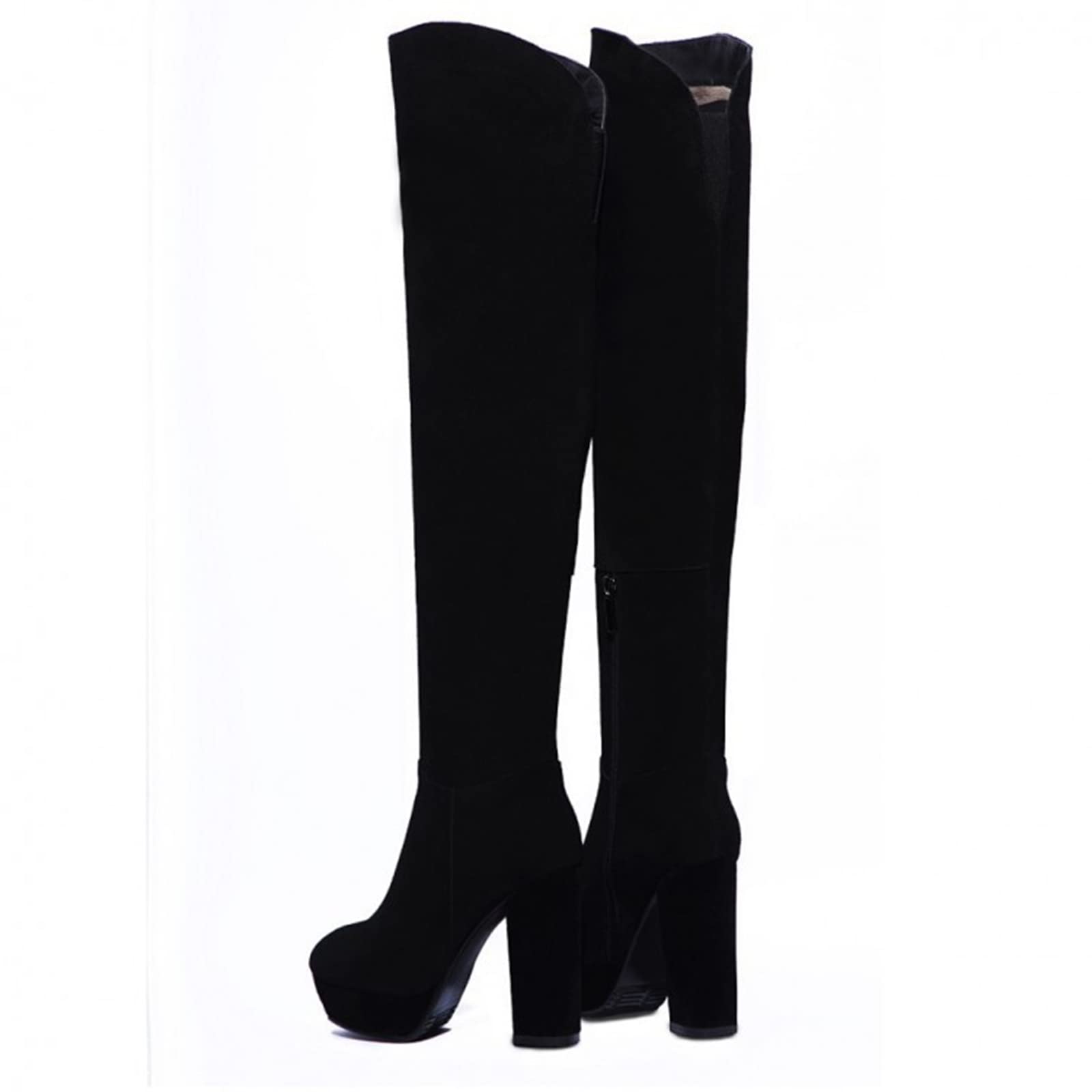 Genuine Leather Over-The-Knee Boots for Women - 11.5CM Chunky Heels, Nubuck Cowhide, Black Leg Trim - Perfect for Fall Fashion, Night Out & Winter Styling