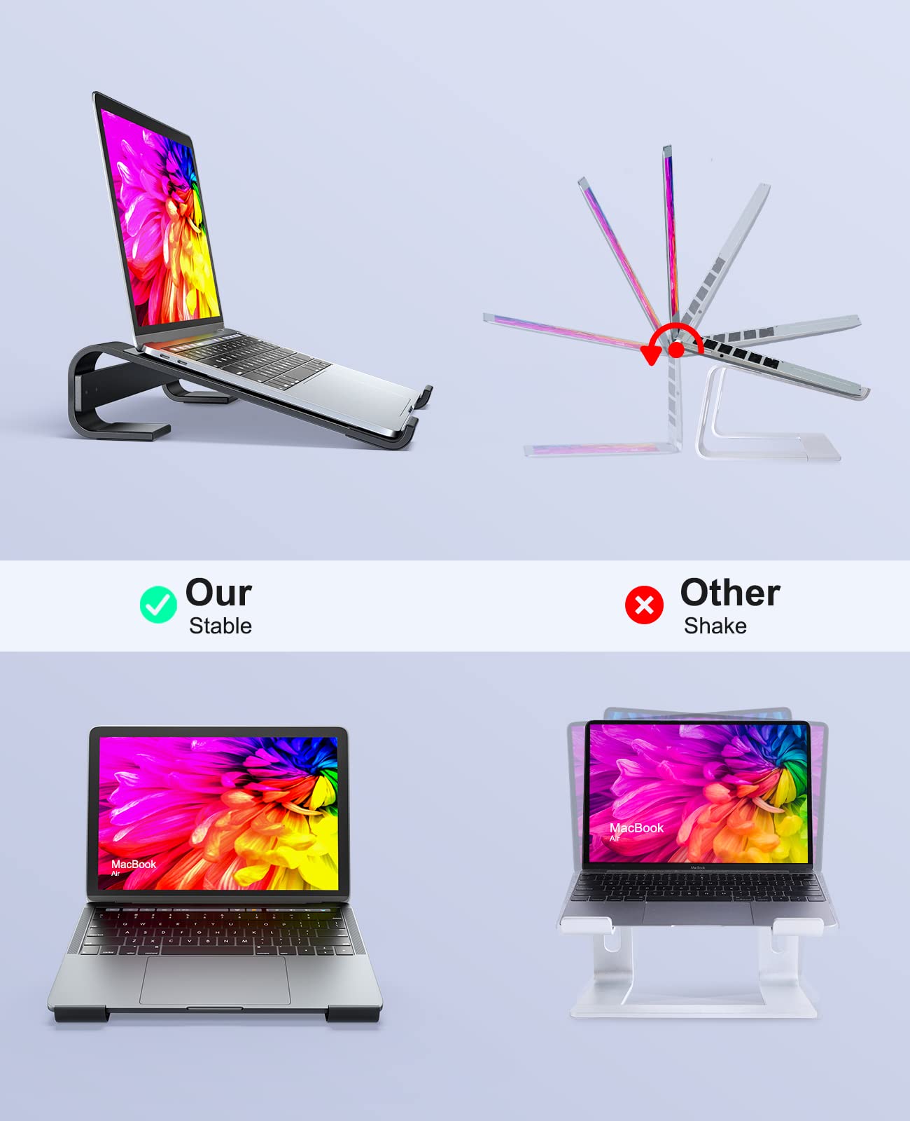 Ergonomic Aluminum Laptop Stand for Desk - Adjustable & Detachable MacBook Riser for 12-17 Inch Laptops (MacBook Pro, HP, Dell, Lenovo) - Black | Perfect for Home Office, Gaming & Workstation Setup