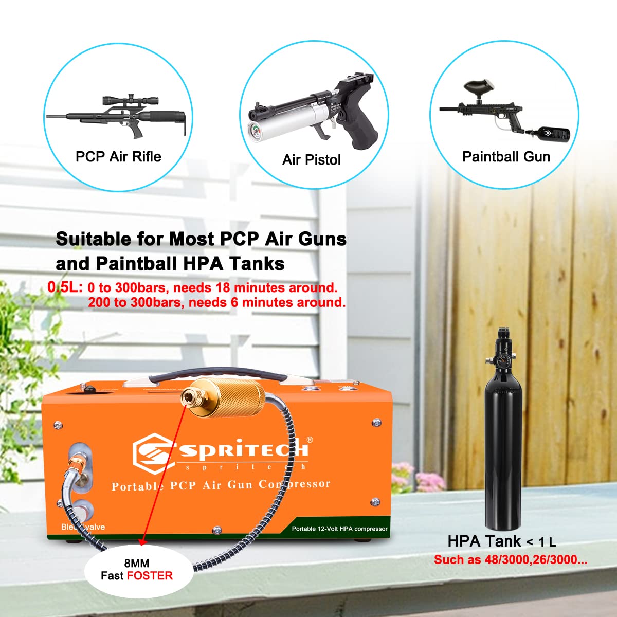 High-Pressure PCP Air Compressor 4500PSI/30MPA - Oil-Free & Water-Free with Auto Shutoff, Built-in Power Adapter (110V AC/12V DC) - Perfect for Paintball Tanks, Air Guns & Scuba Diving Gear