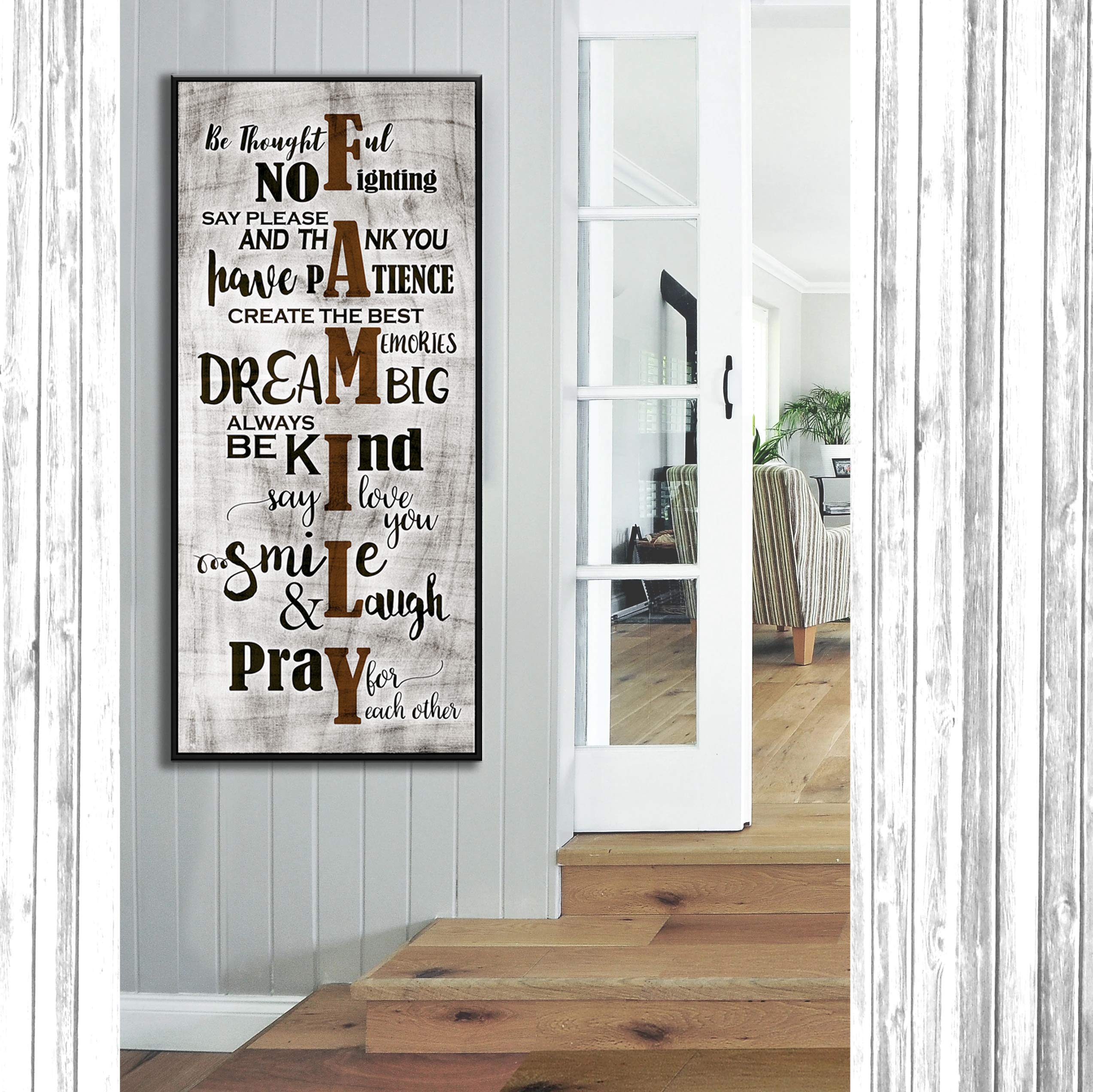 Farmhouse Family Sign Wall Art - Brown & Black Framed Canvas for Living Room Decor