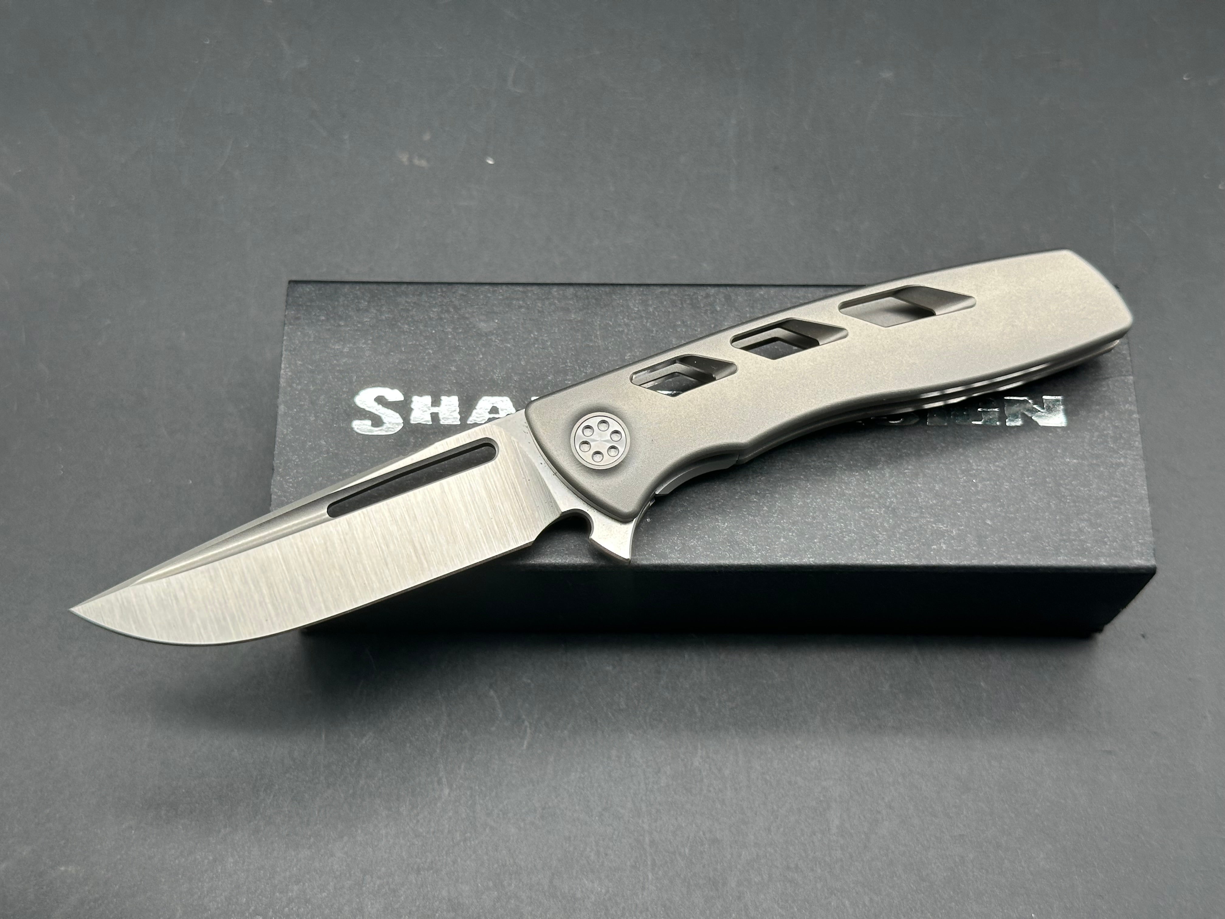 Sharp by Design Micro Evo Typhoon Folding Knife - Premium M390 Steel Satin Blade & Bead Blasted Titanium Handles | EDC, Outdoor Survival, Camping, Tactical Gear