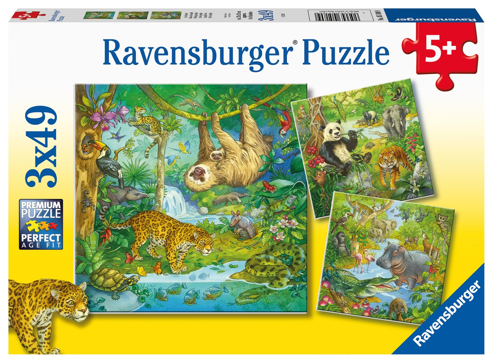 Ravensburger Jungle Fun Puzzle Set - 3x49 Piece Jigsaw Puzzles for Kids Ages 4-8 | Educational Screen-Free Activity to Improve Concentration & Focus | Perfect Birthday Gift for Boys & Girls | Great for Family Game Night & Preschool Learning