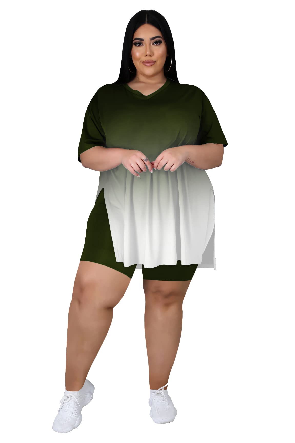 Plus Size Women's 2-Piece Loungewear Set - Oversized T-Shirt & Shorts Comfy Summer Sweatsuit | Casual Outfit for Home, Travel & Relaxation