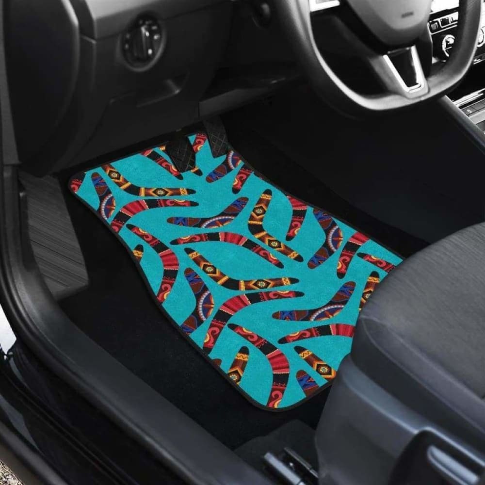 Authentic Boomerang Australian Aboriginal Car Mats - Blue Background Front & Back Design - Perfect for Jeep, SUV, and Truck Floor Protection - 174914