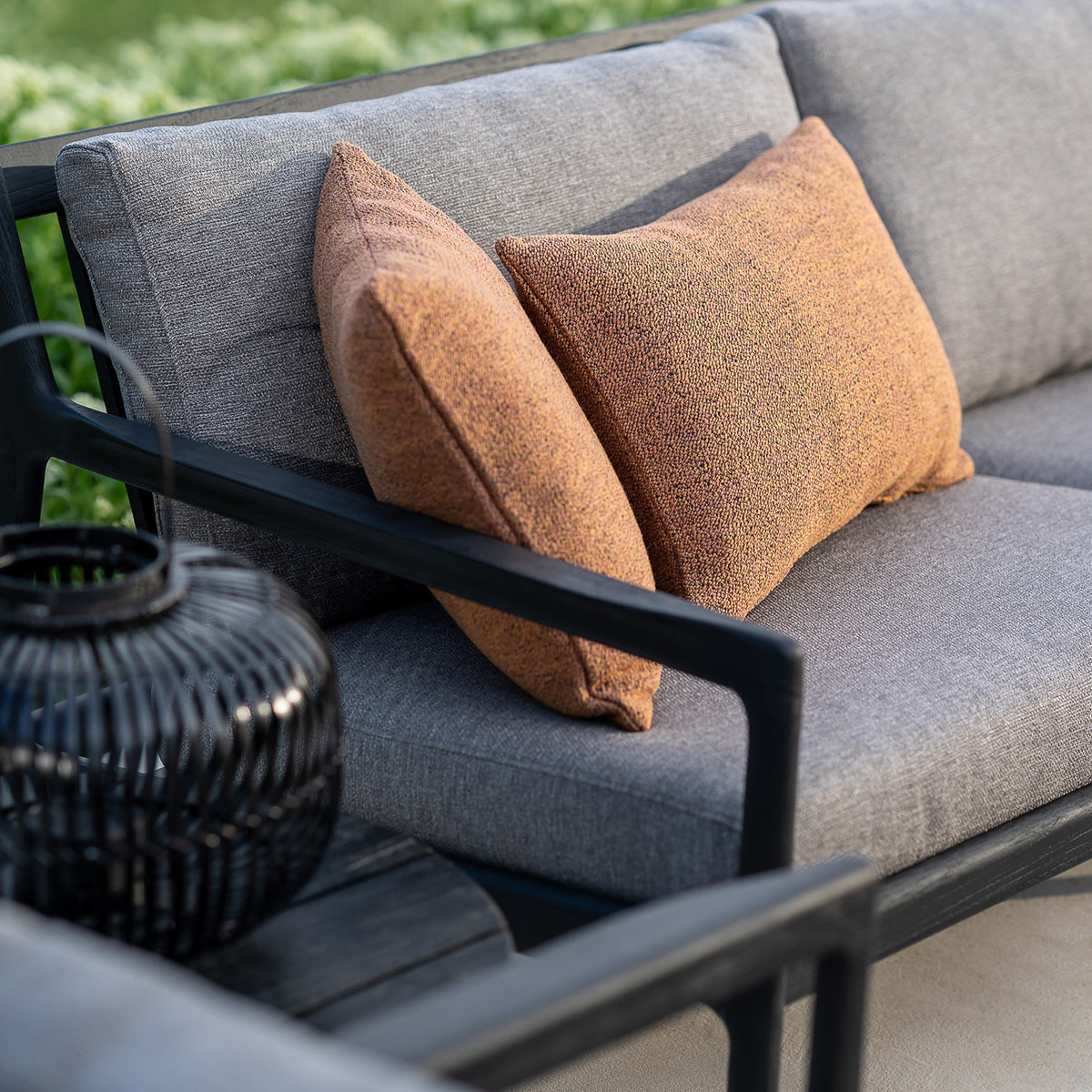 Outdoor 3-Seater Sofa with Jack Fabric - Teak Black & Mocha - Perfect for Patio, Garden, and Backyard Relaxation