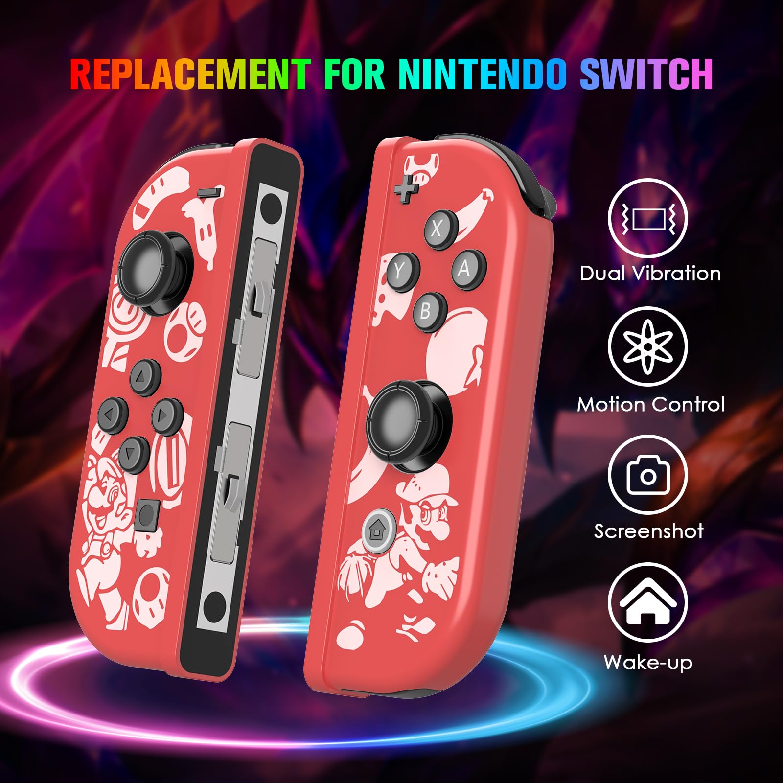 Original Nintendo Switch Controller Replacement - Compatible with Switch, Switch Lite & OLED - Dual Vibration, Motion Control, Wake-up & Screenshot Function - Perfect for Gaming, Travel & Family Entertainment