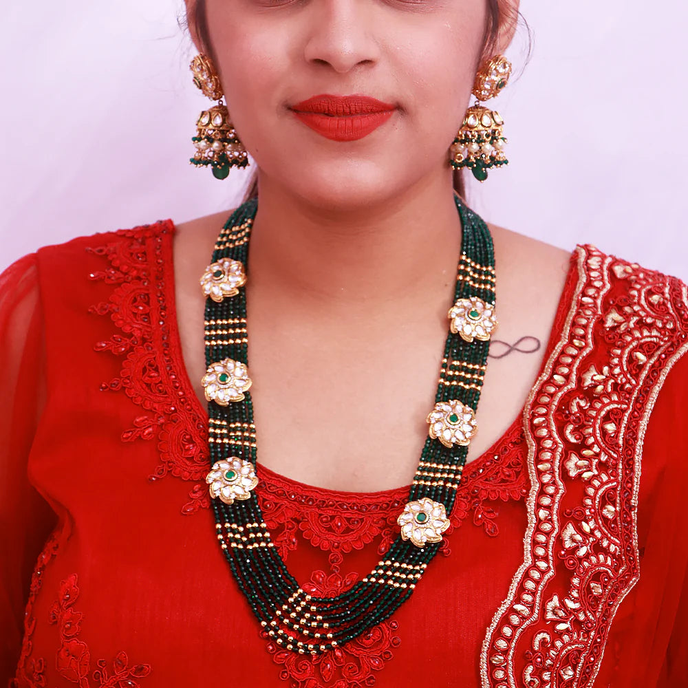 Elegant Gold Plated Royal Kundan Beads Necklace & Earrings Set (D389) | Indian Bridal Jewelry for Weddings, Parties & Special Occasions