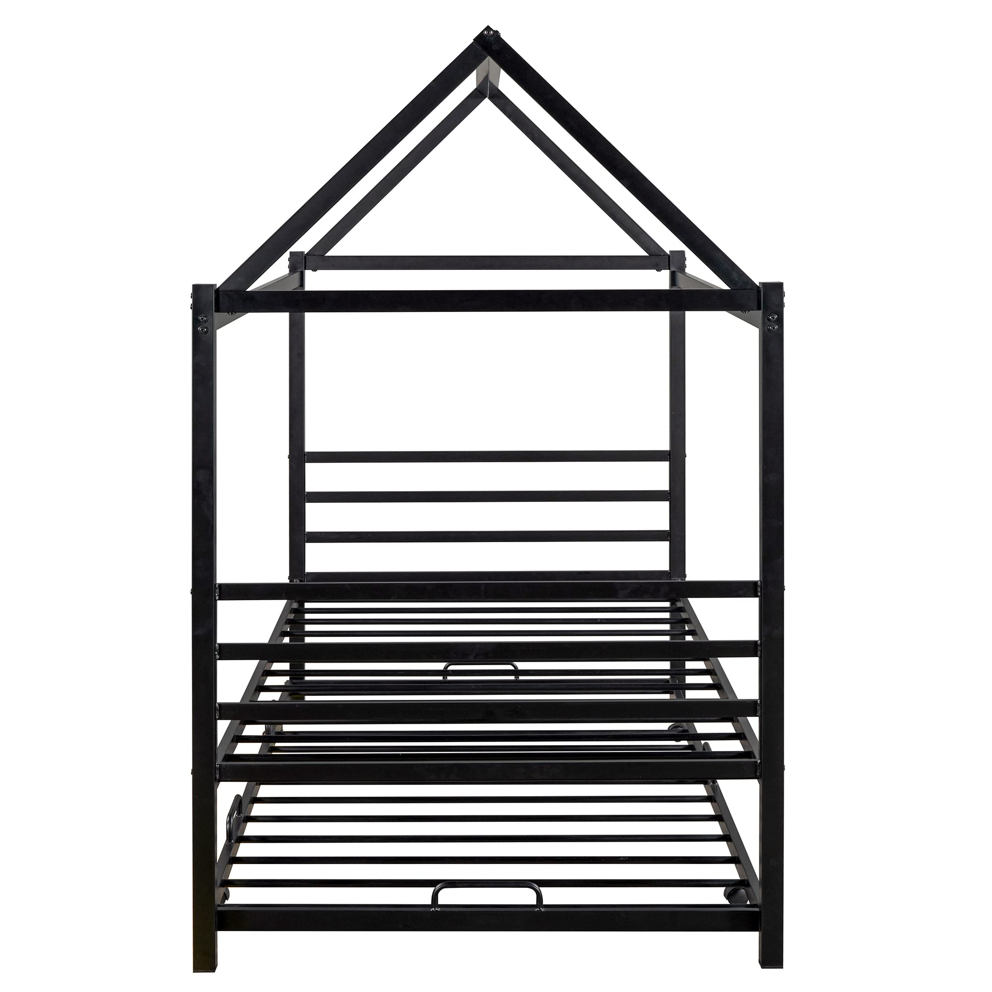 SOFTSEA Twin Size Floor Bed with Trundle - Sturdy Metal Bed Frame for Kids & Teens - Space-Saving Design Perfect for Small Bedrooms, Guest Rooms & Dormitories