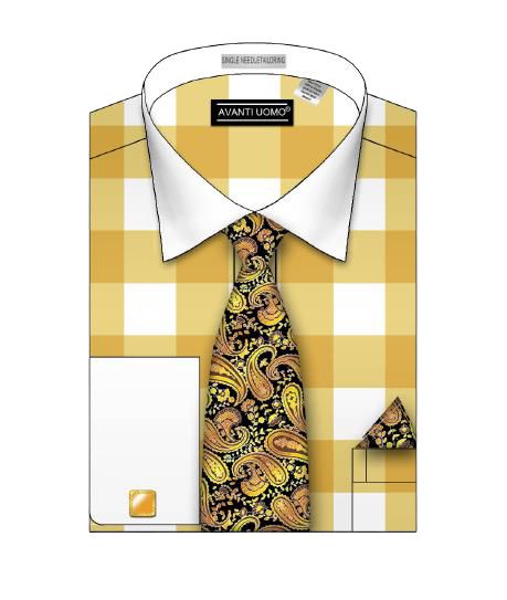 AVANTI UOMO Men's Mustard Color Big Check Pattern Casual Shirt DS3824P2 - Perfect for Office Wear & Spring Outfits