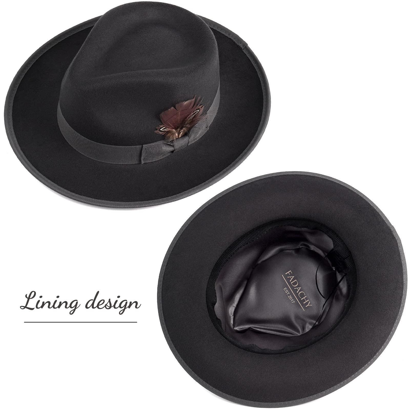Stylish FADACHY Fedora Hat for Men & Women - Wide Brim Felt Dress Hat, Panama Trilby Hat - Perfect for Outdoor Events, Weddings & Fashion Accessories