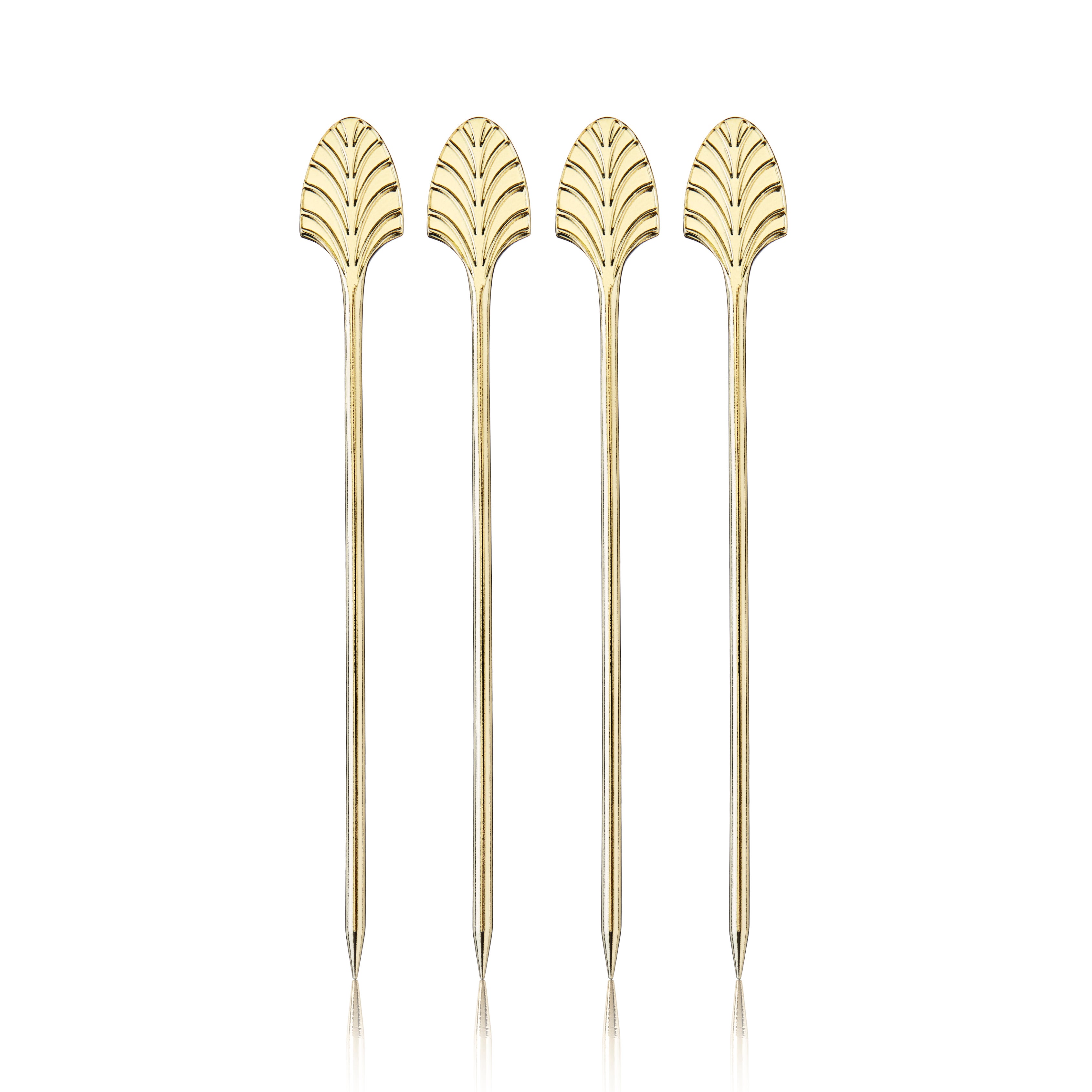 Art Deco Gold Cocktail Picks - Set of 4 Vintage Drink Stirrers for Martini, Cocktail Parties & Home Bar Decor